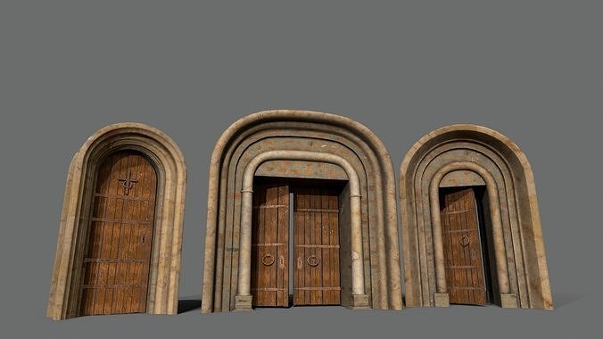Medieval Door Set Low-poly 3D model