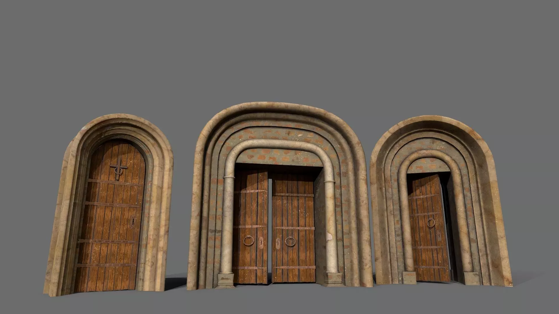 Medieval Door Set Low-poly 3D model_0