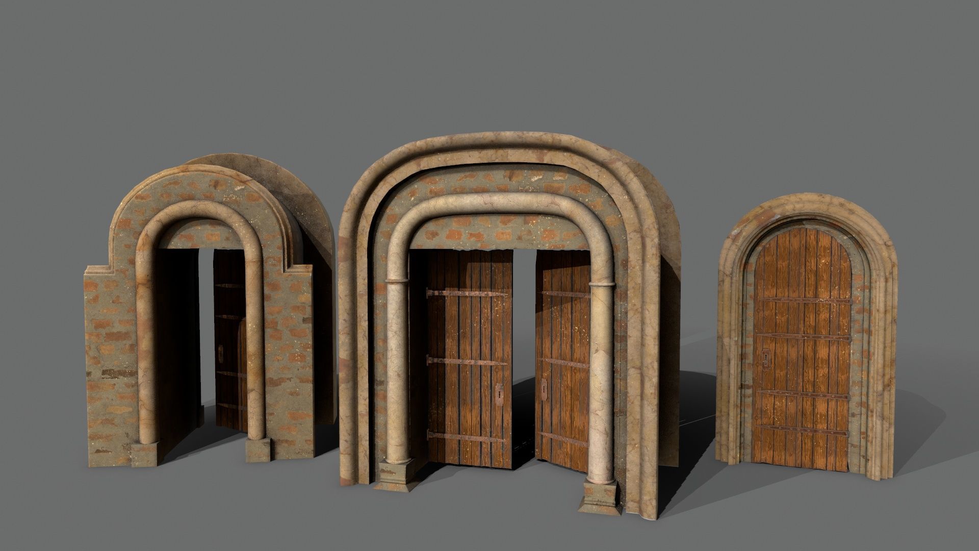 Medieval Door Set Low-poly 3D model_9