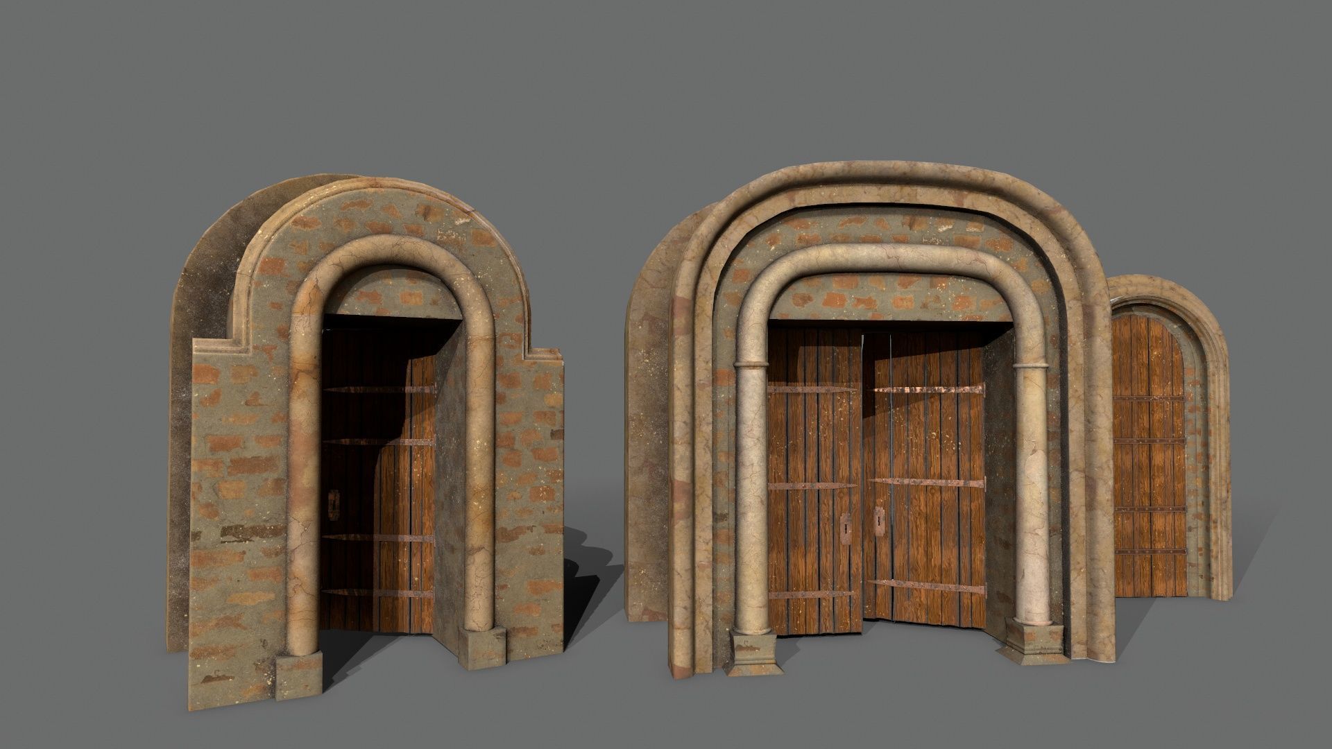 Medieval Door Set Low-poly 3D model_8