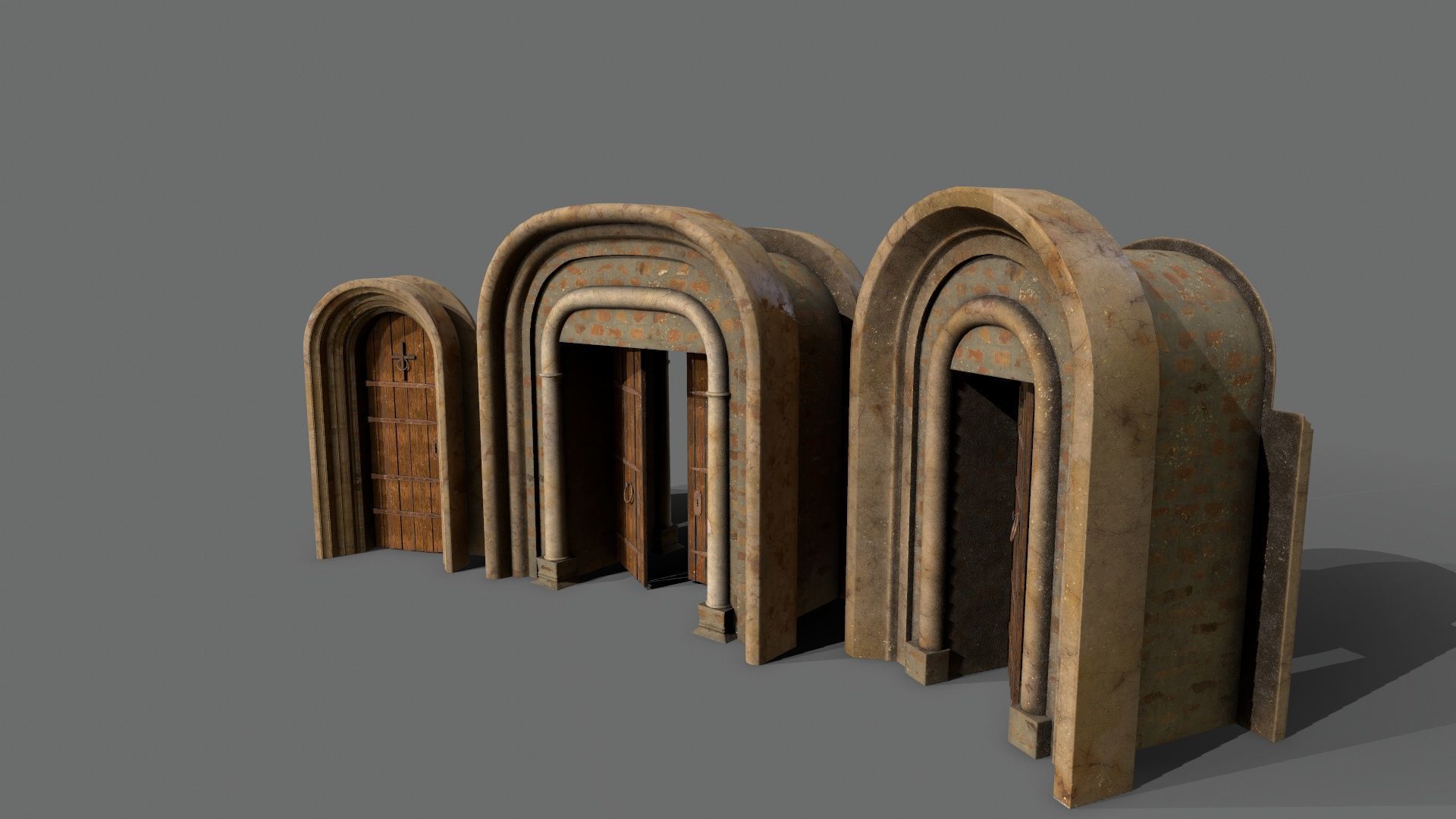 Medieval Door Set Low-poly 3D model_12
