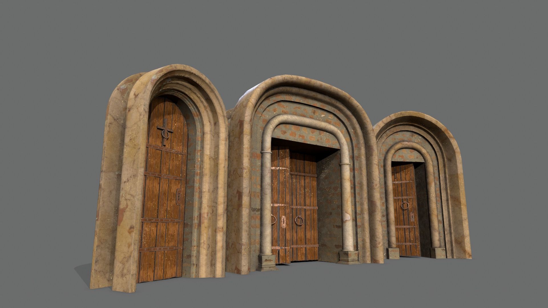 Medieval Door Set Low-poly 3D model_14