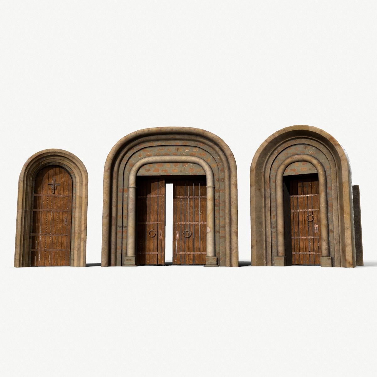 Medieval Door Set Low-poly 3D model_1