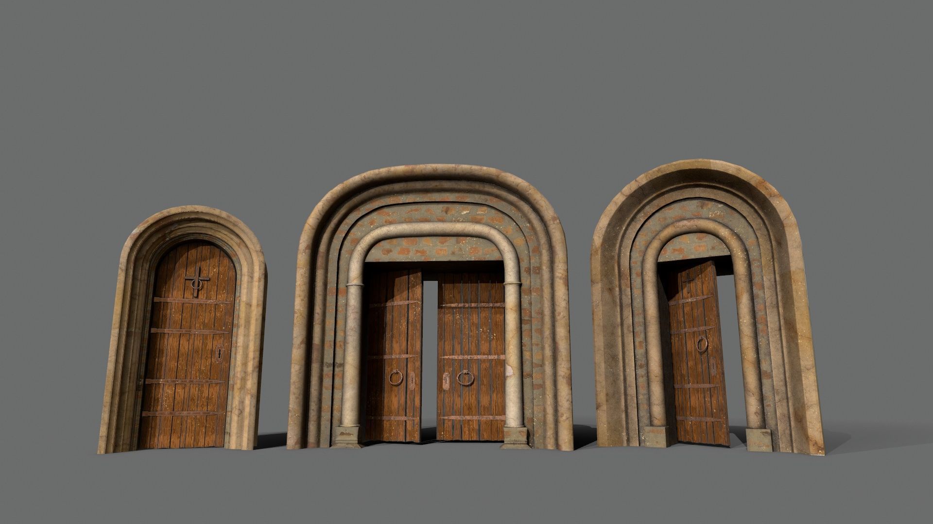 Medieval Door Set Low-poly 3D model_2
