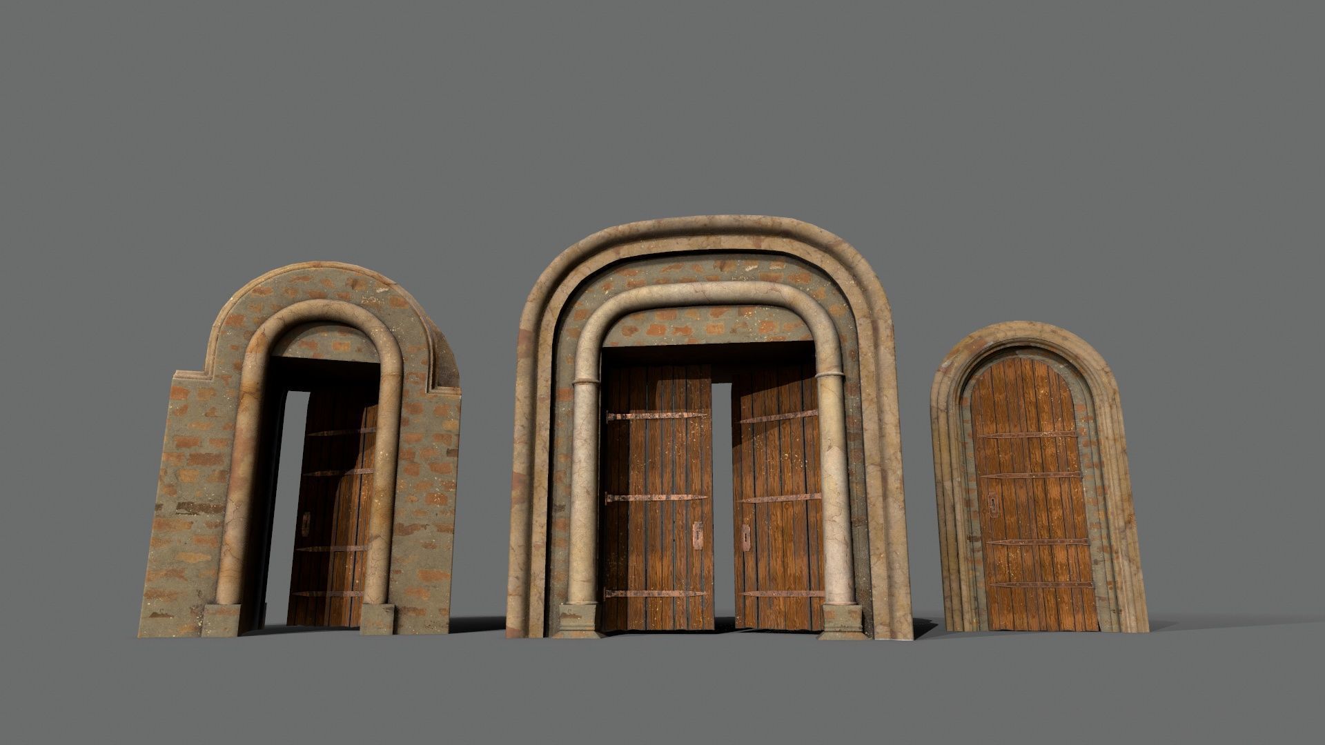 Medieval Door Set Low-poly 3D model_7