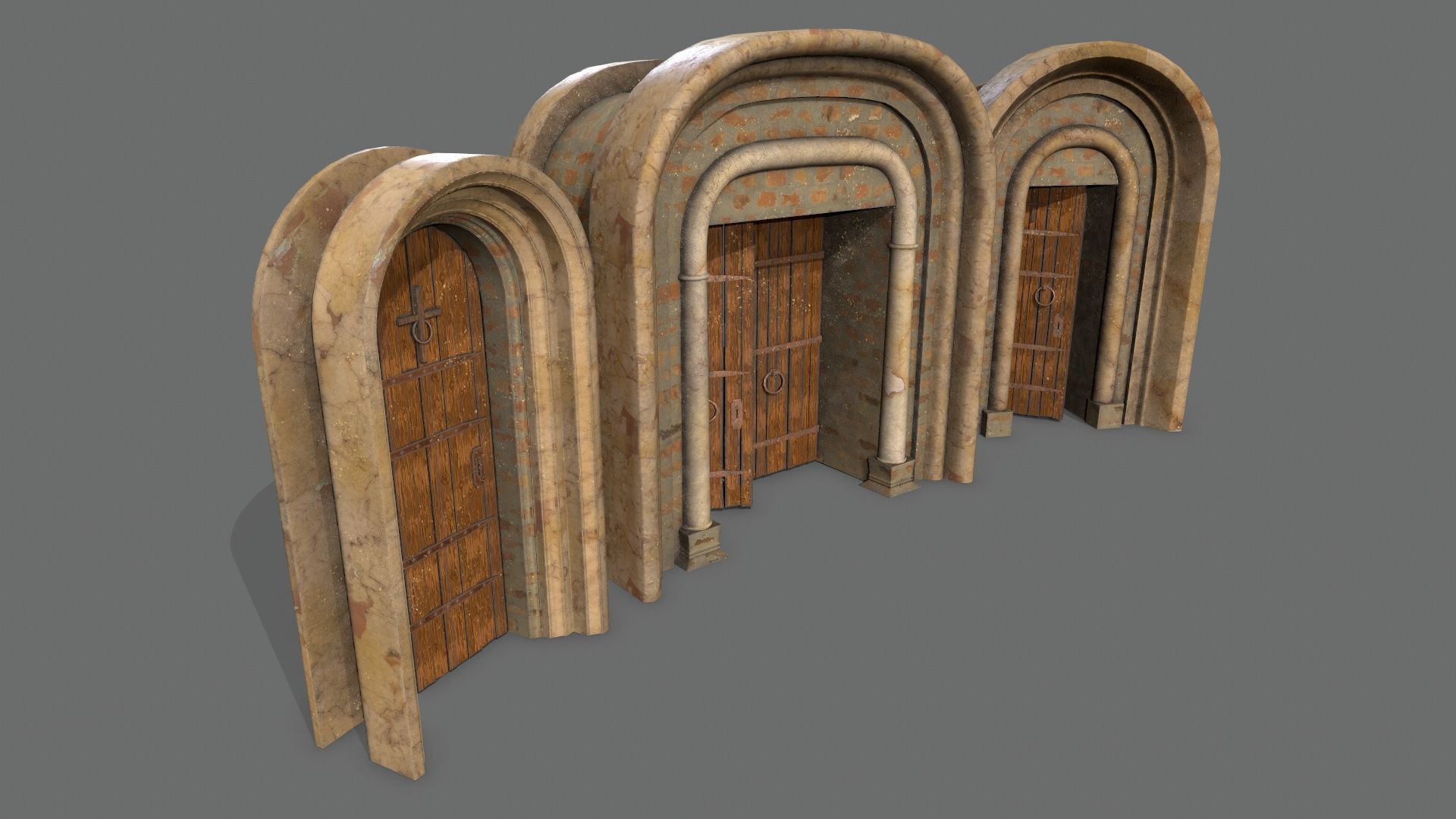 Medieval Door Set Low-poly 3D model_13