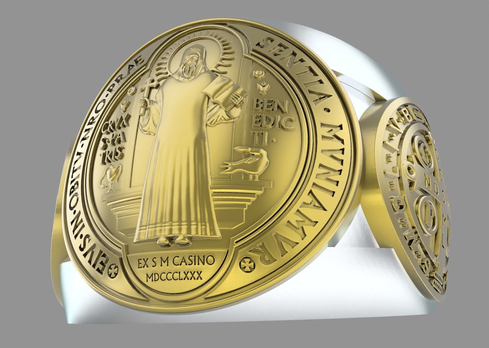 Saint Benedict Ring with Saint Michael 3D print model_1