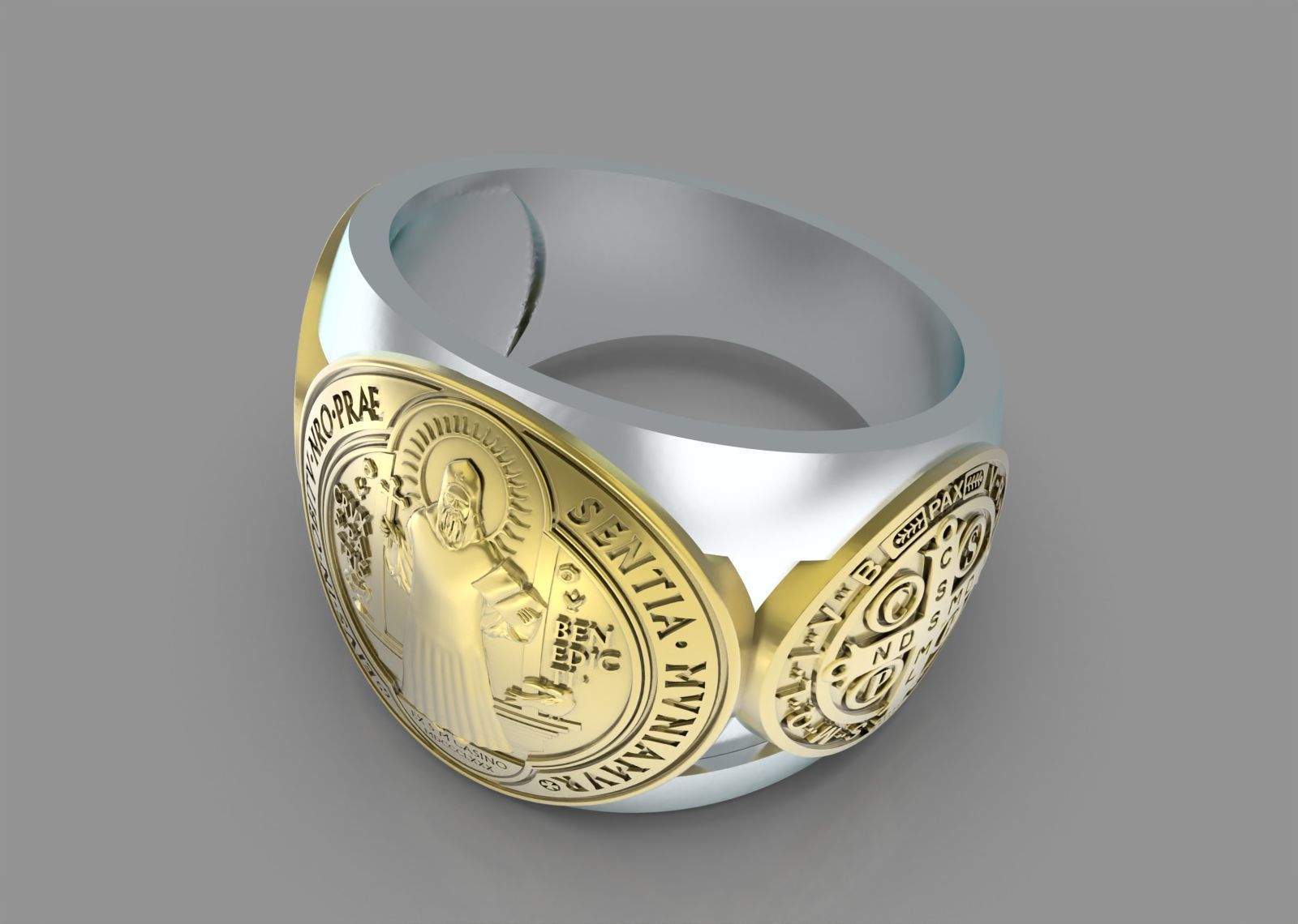 Saint Benedict Ring with Saint Michael 3D print model_5