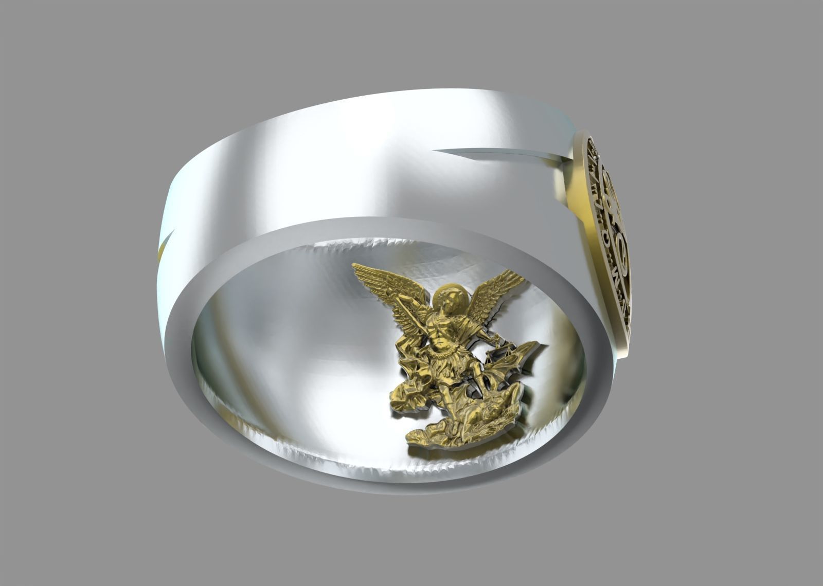 Saint Benedict Ring with Saint Michael 3D print model_8
