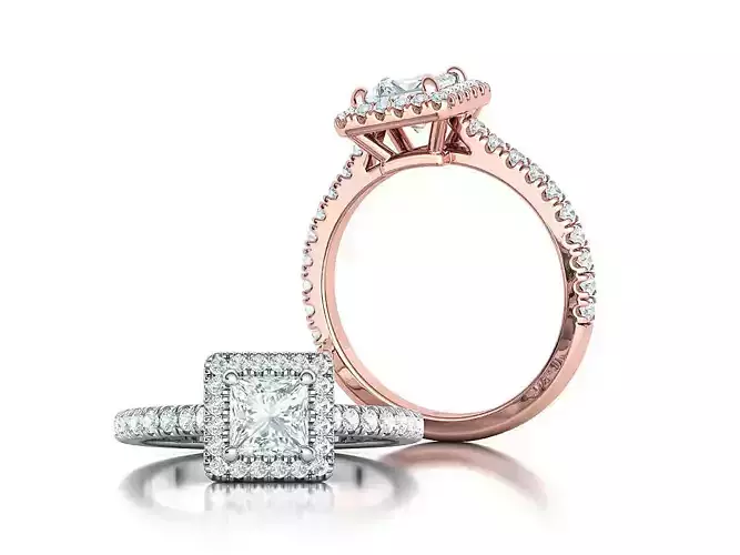 5x5mm Princess Gem Classic Halo Engagement Ring 3dmodel