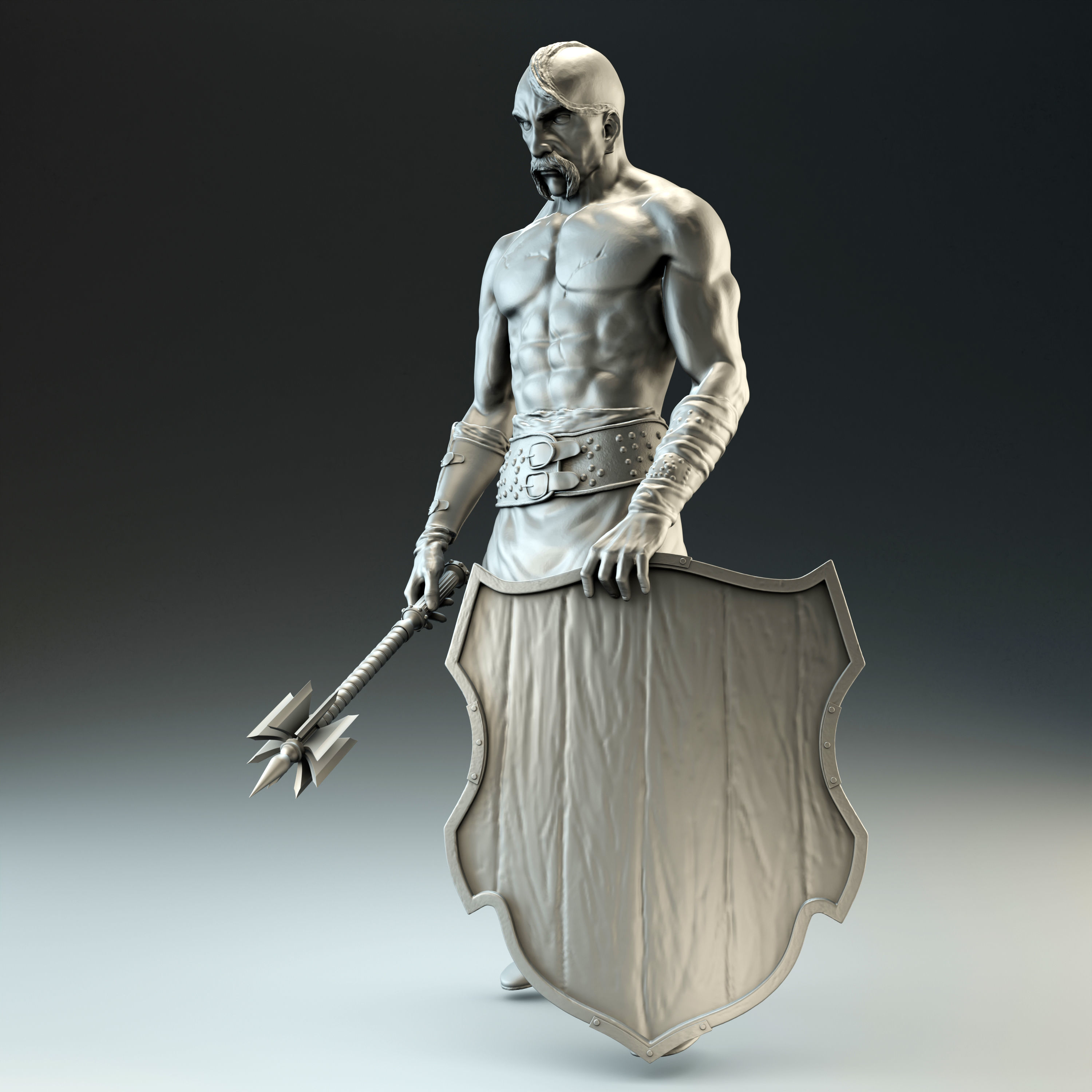 Cossack warrior with mace and shield for CNC 3D print model_2
