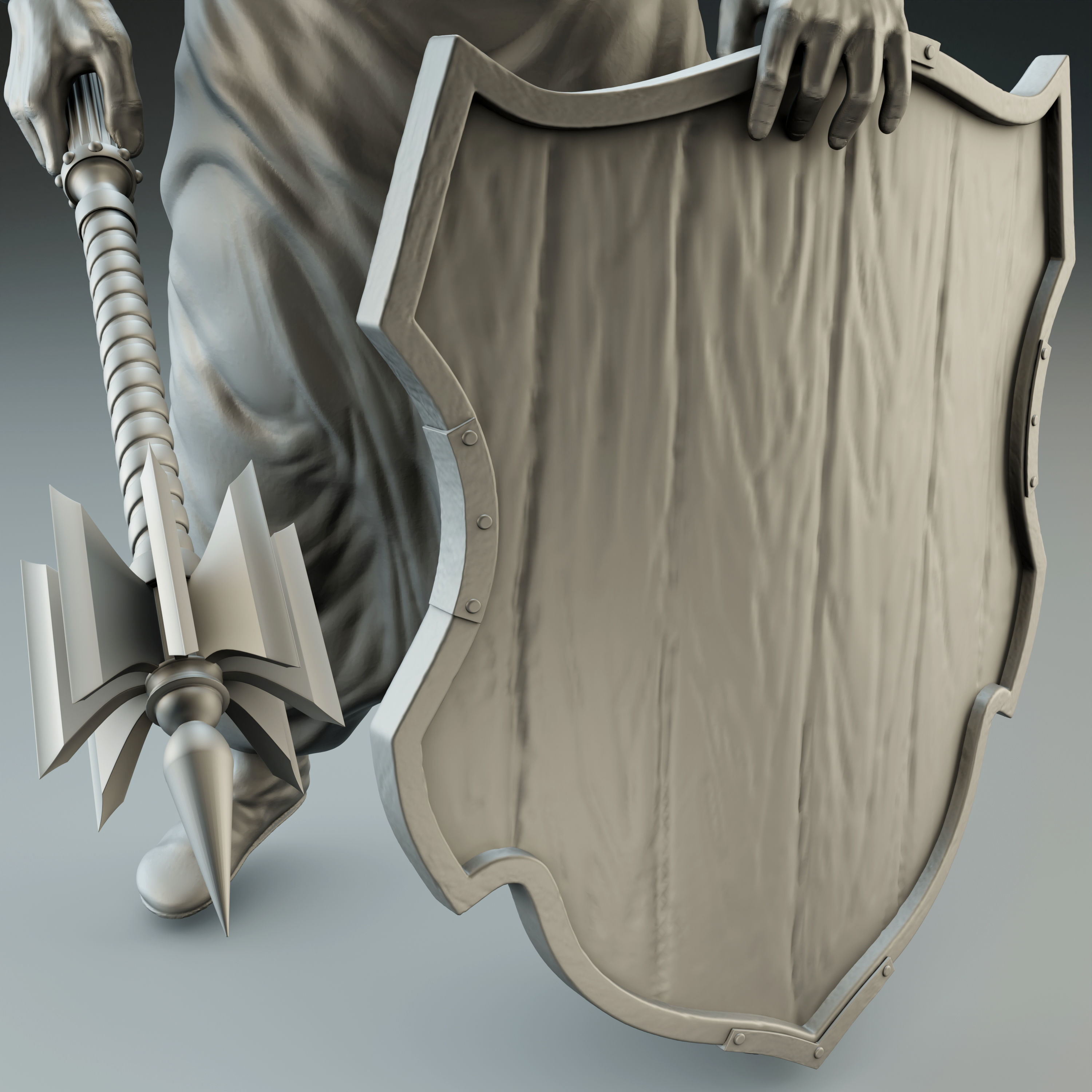 Cossack warrior with mace and shield for CNC 3D print model_6