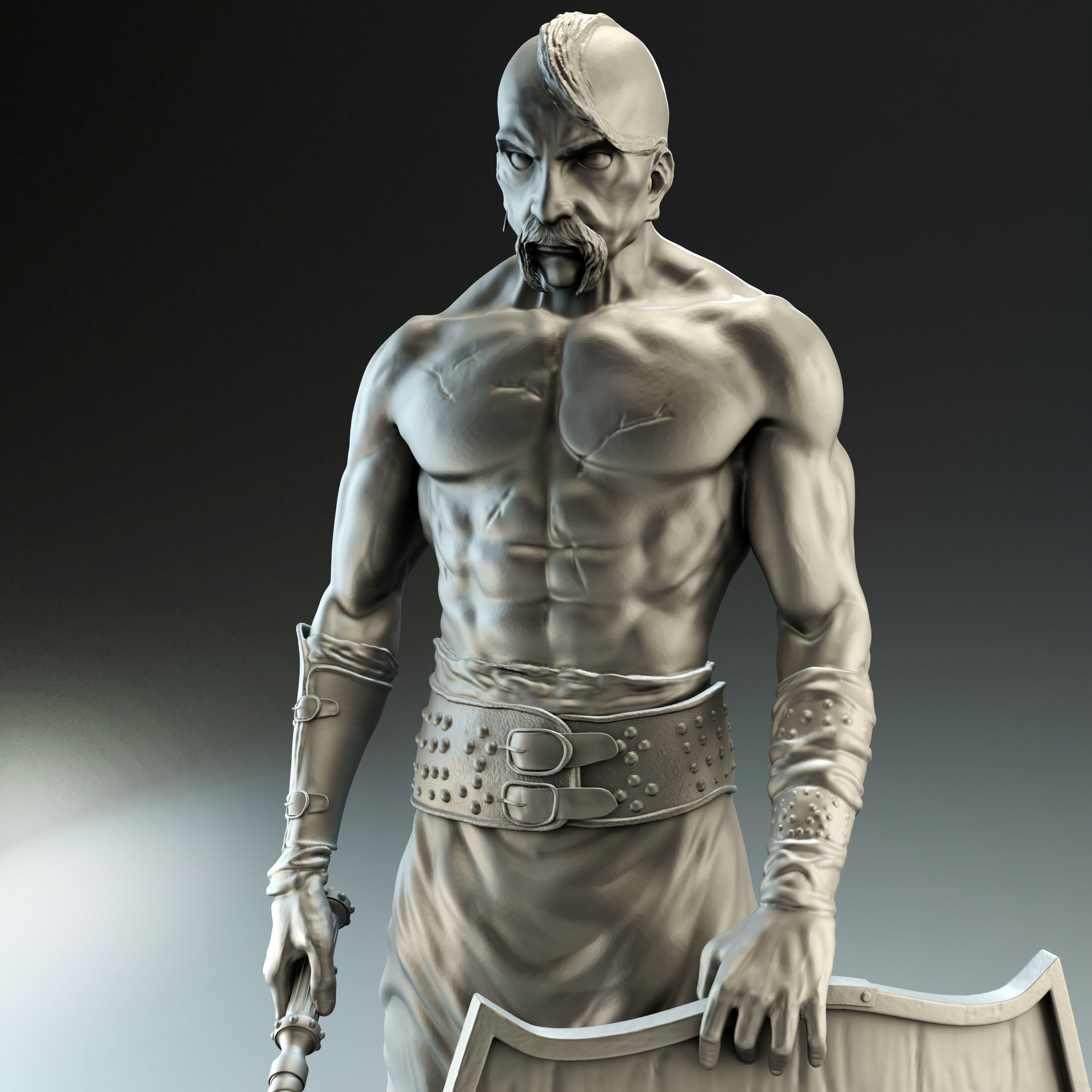 Cossack warrior with mace and shield for CNC 3D print model_5