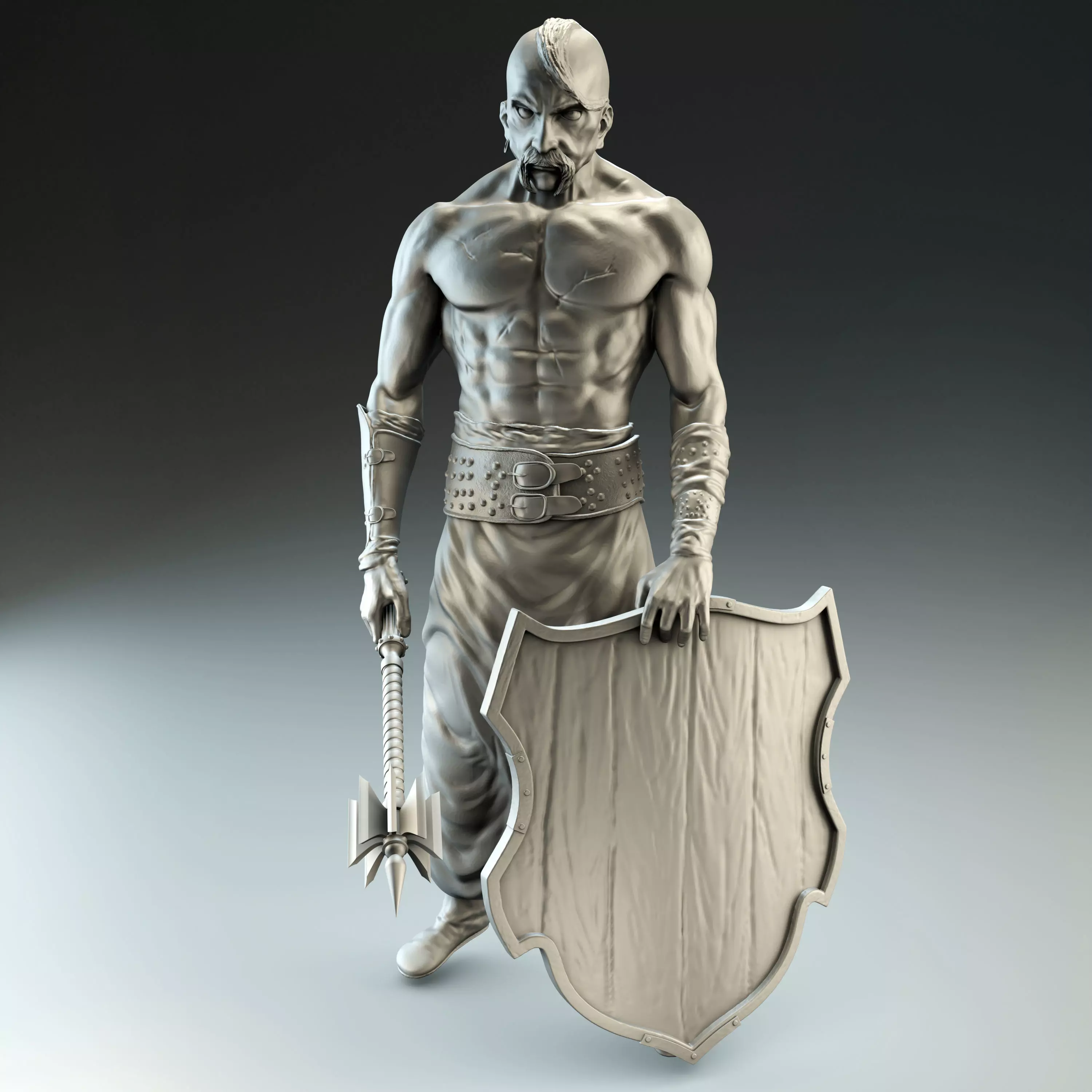 Cossack warrior with mace and shield for CNC 3D print model_0