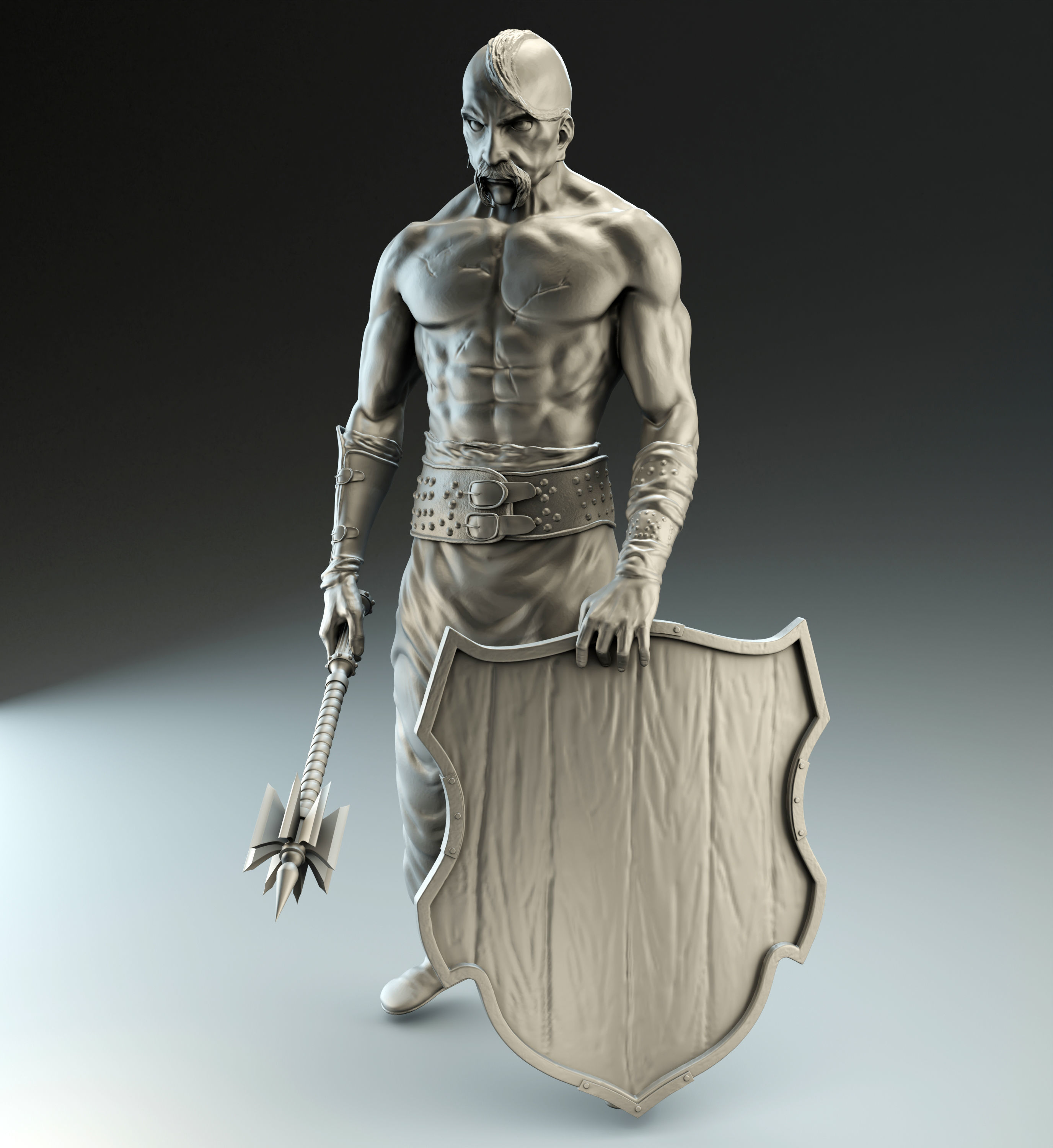 Cossack warrior with mace and shield for CNC 3D print model_1