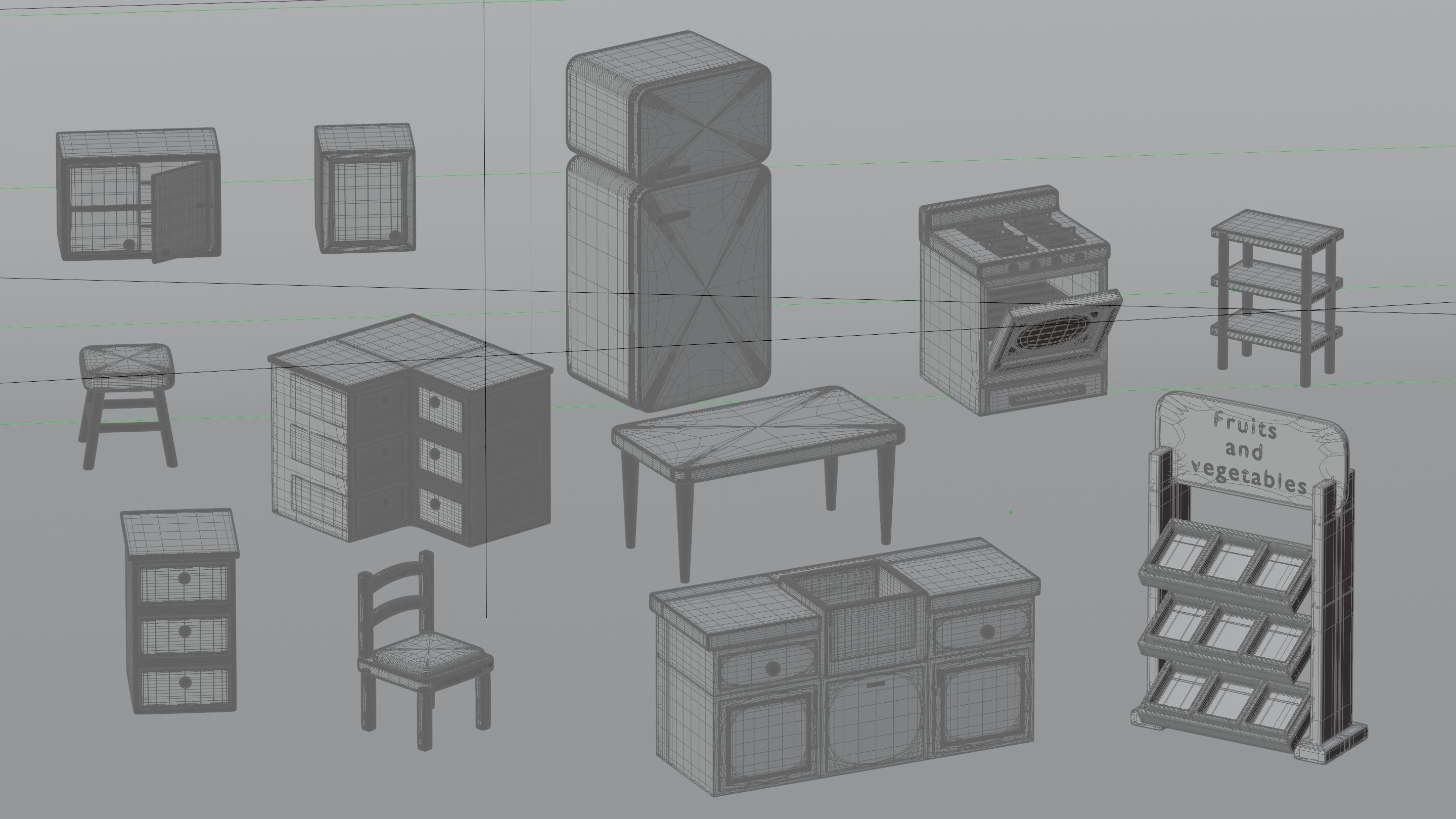 Kitchen set 3D model_4