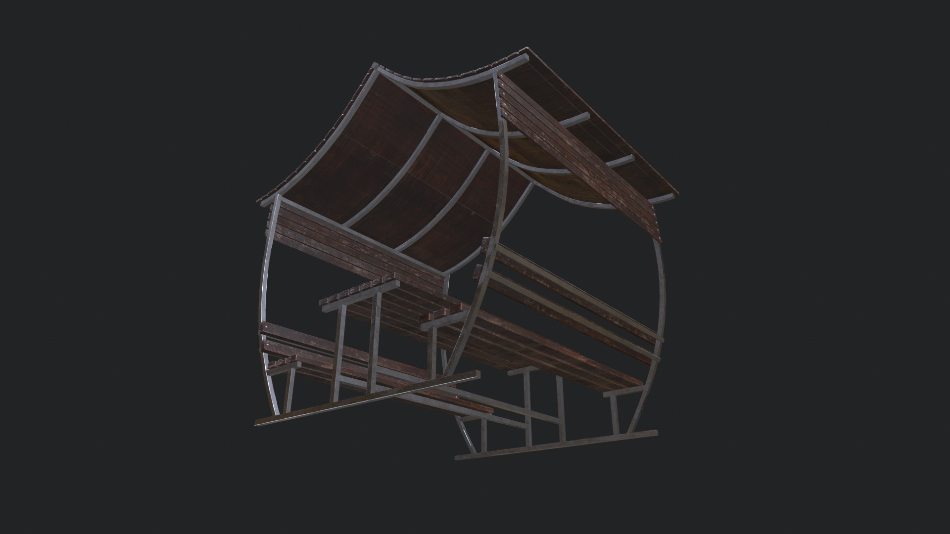 Wooden Pergola Low-poly 3D model_14
