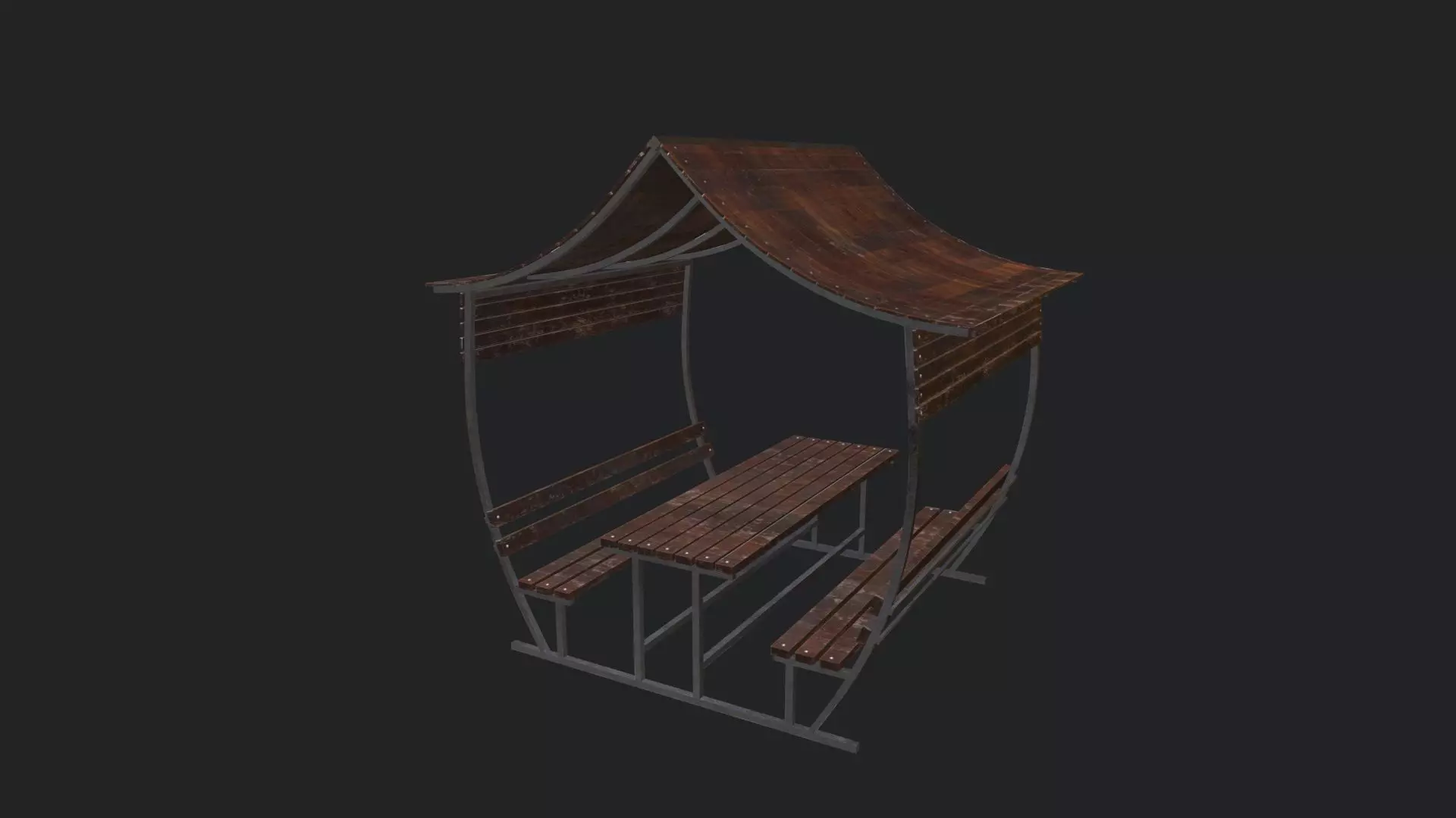 Wooden Pergola Low-poly 3D model_0