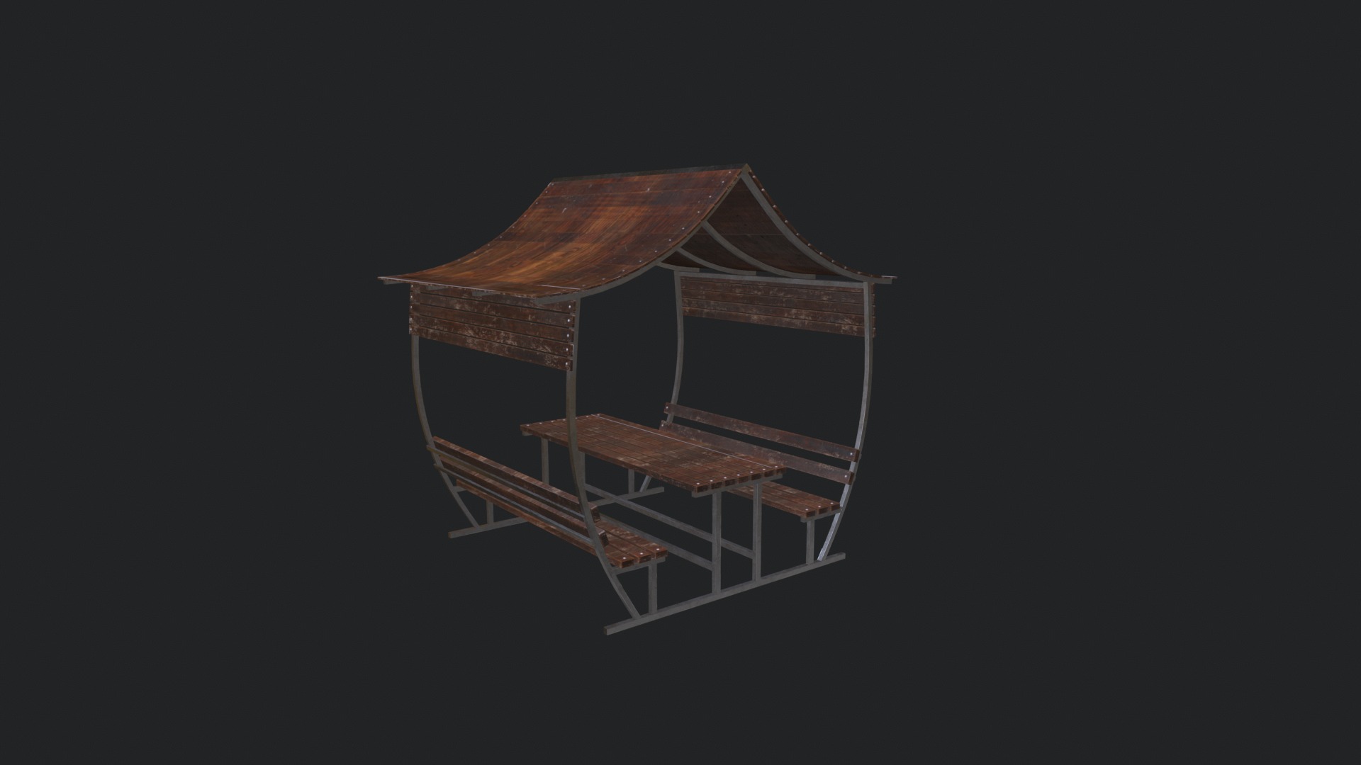 Wooden Pergola Low-poly 3D model_15