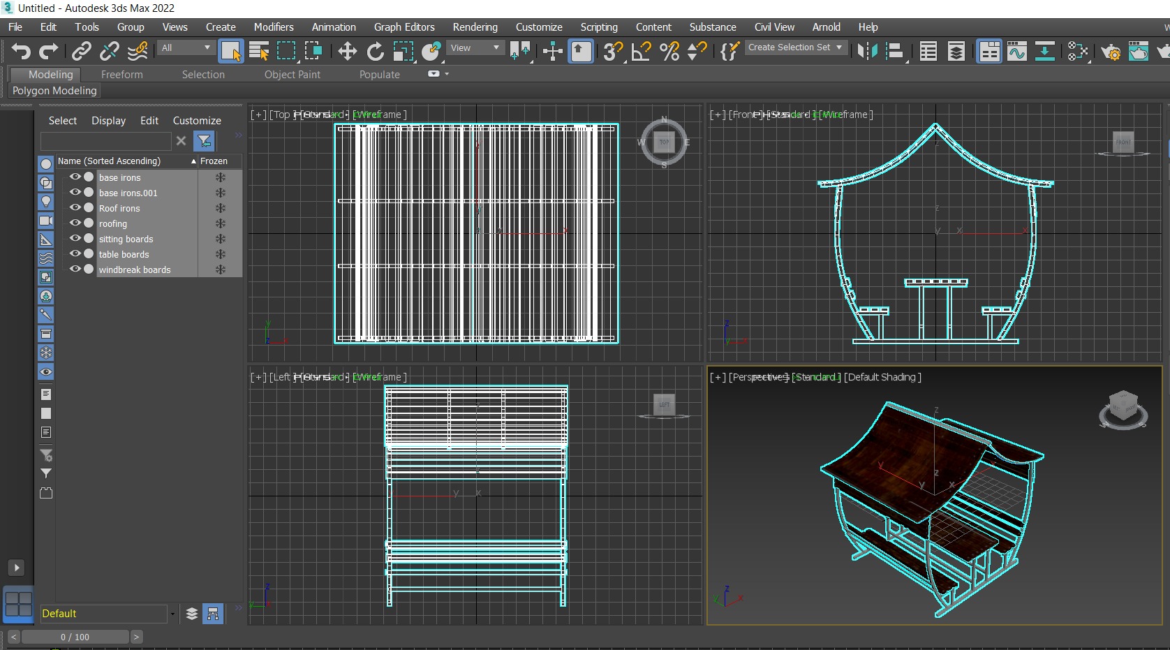 Wooden Pergola Low-poly 3D model_10