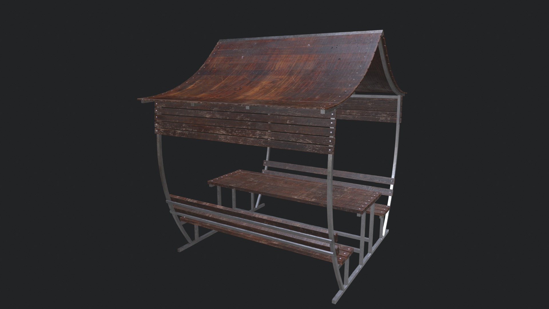 Wooden Pergola Low-poly 3D model_3