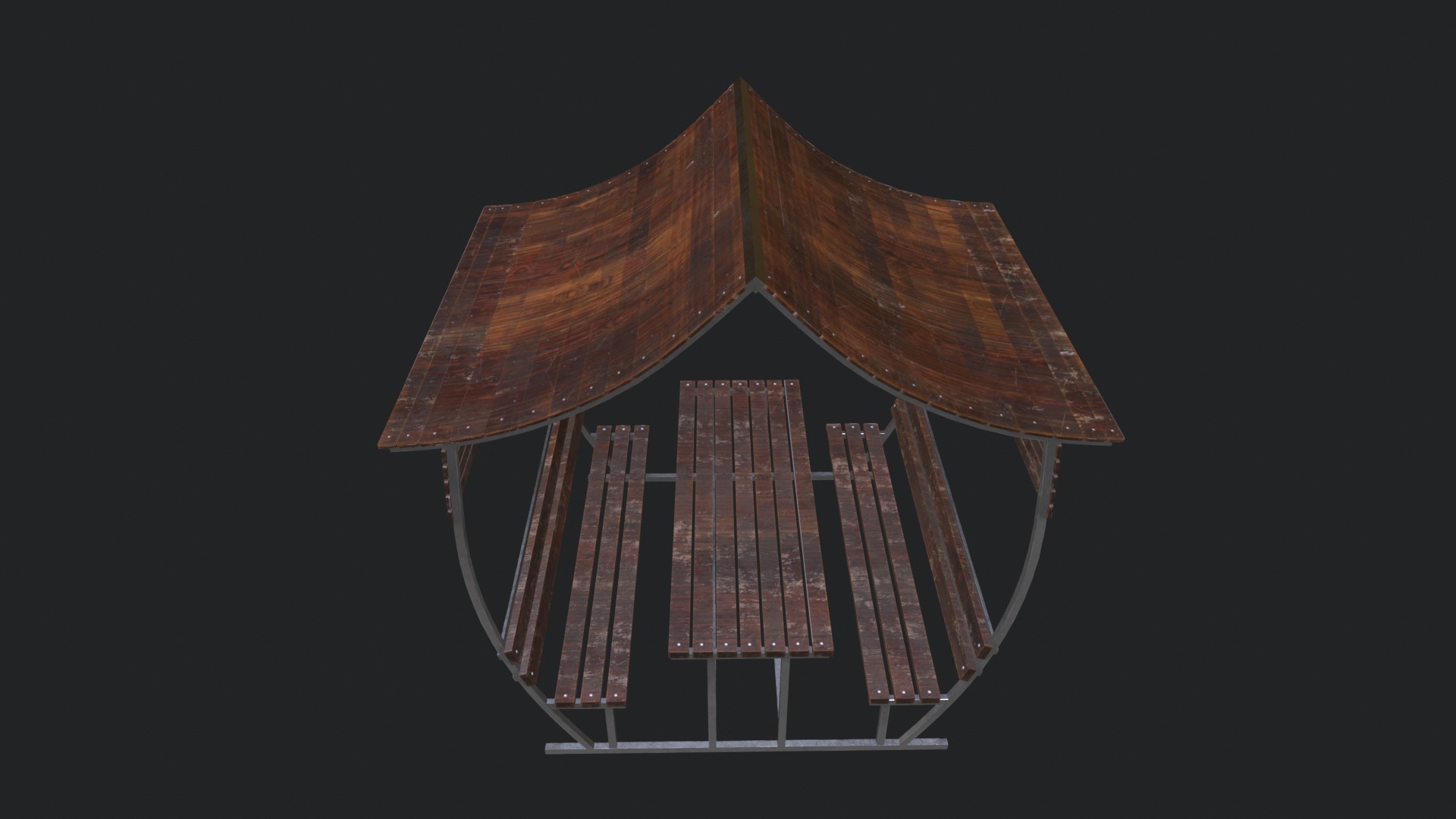 Wooden Pergola Low-poly 3D model_5