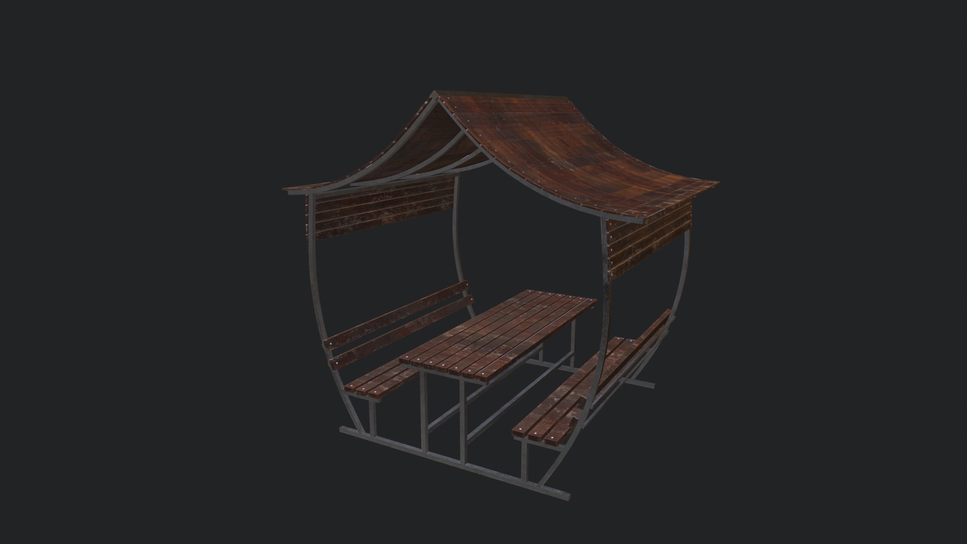 Wooden Pergola Low-poly 3D model_4