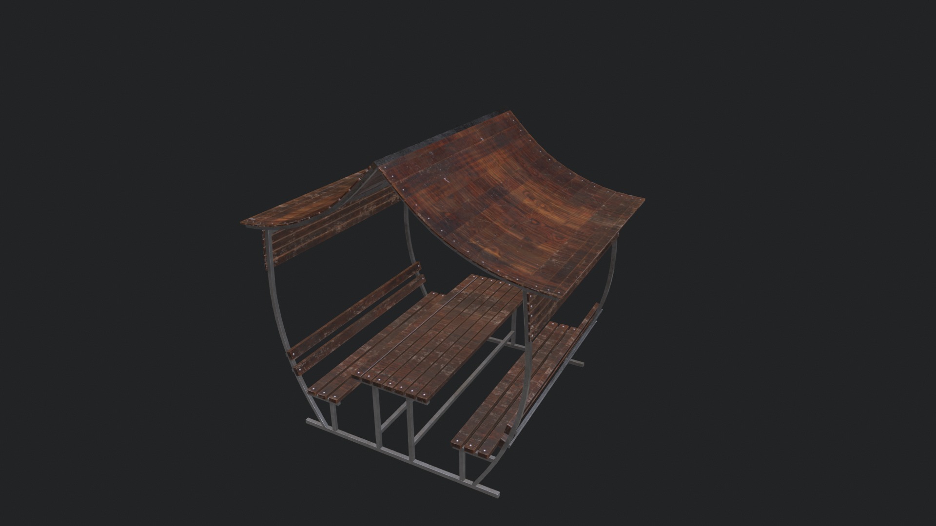 Wooden Pergola Low-poly 3D model_16