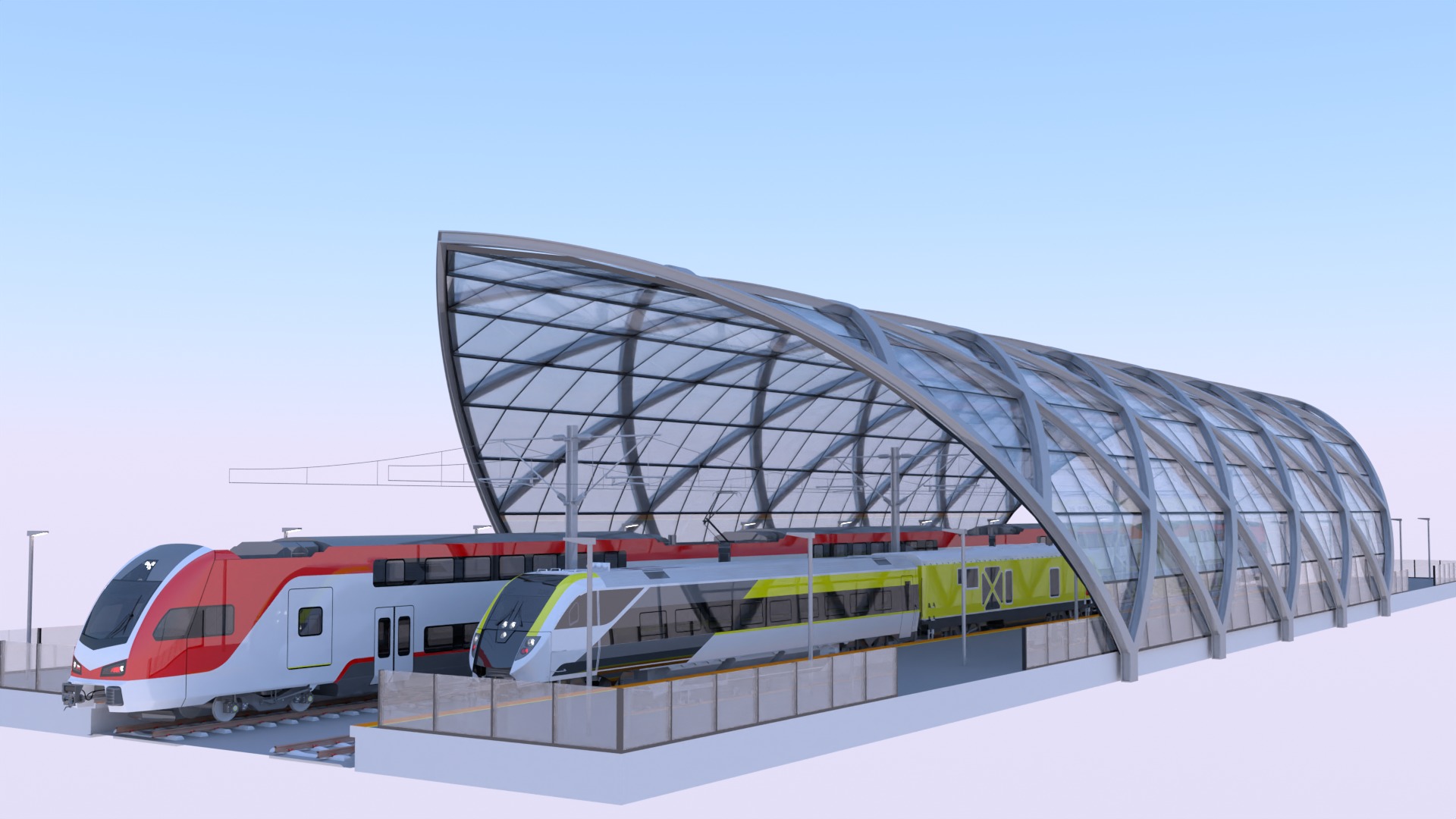 Station with american trains 3D model_11