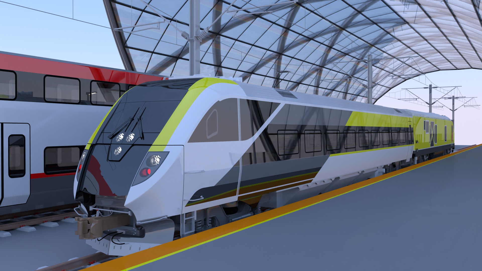 Station with american trains 3D model_7