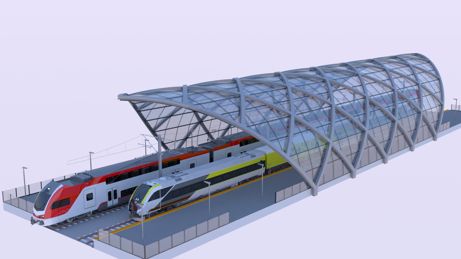Station with american trains 3D model_2