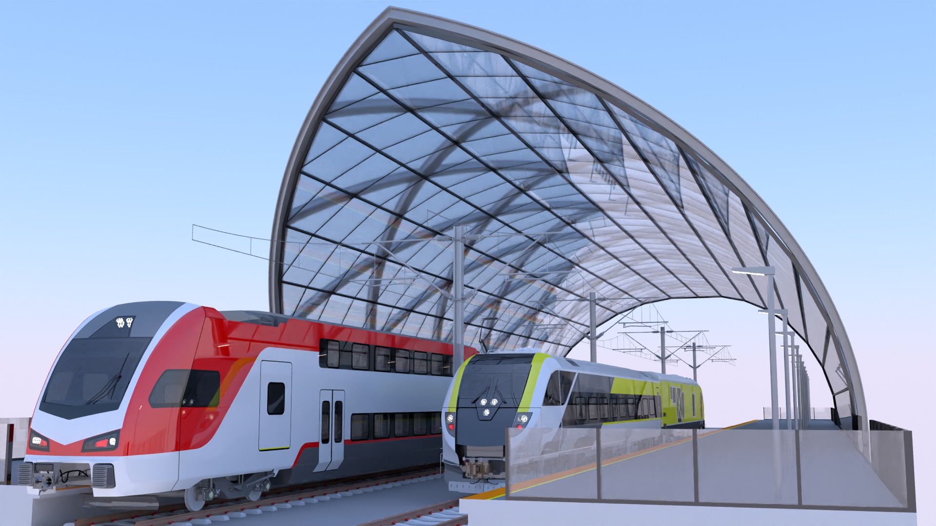 Station with american trains 3D model_1
