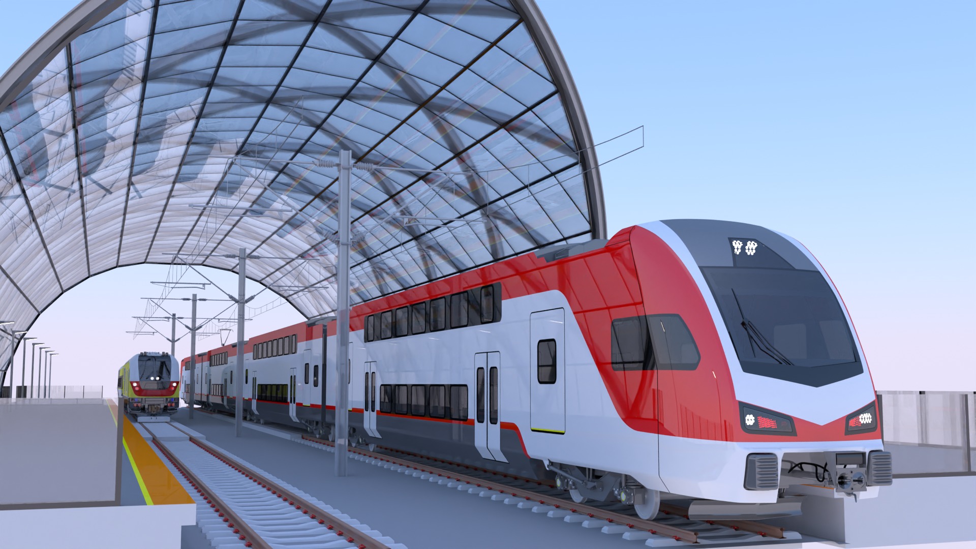 Station with american trains 3D model_4