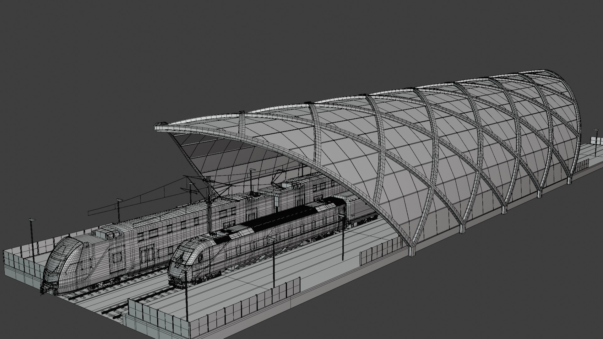 Station with american trains 3D model_3