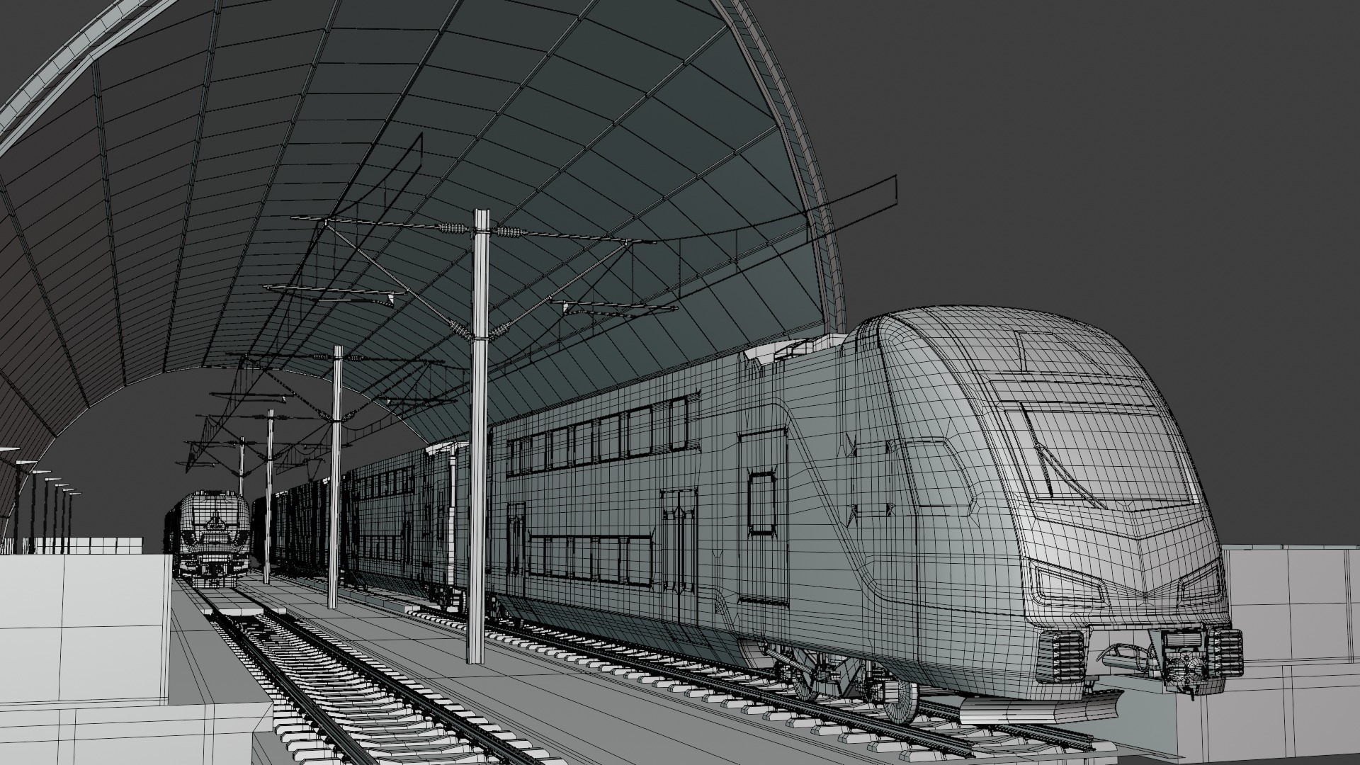 Station with american trains 3D model_5
