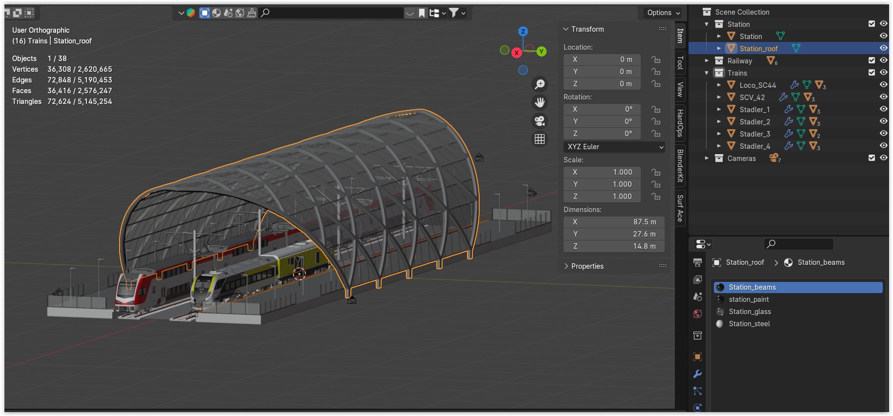 Station with american trains 3D model_13