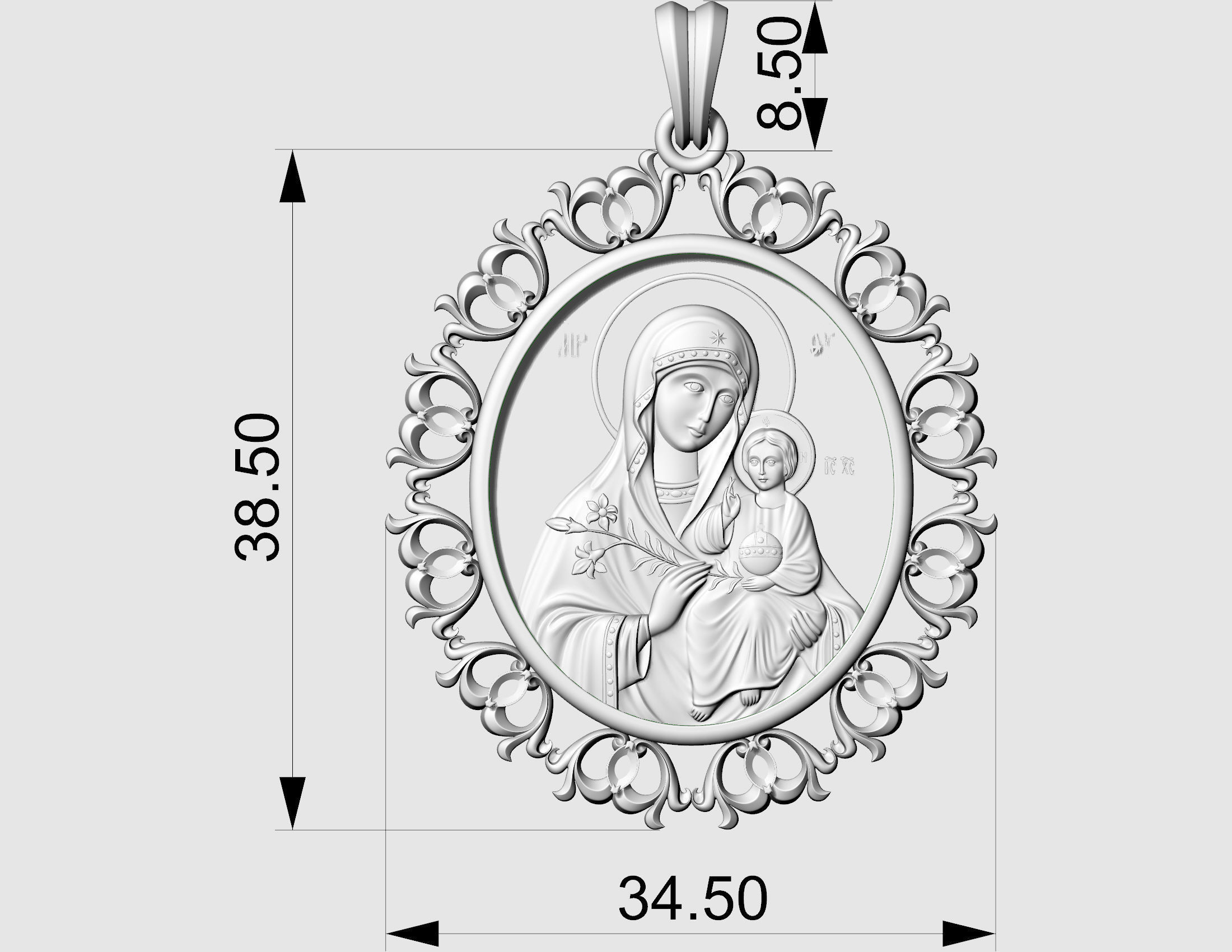 Jesus with Mary pendant v2 3D print model_11