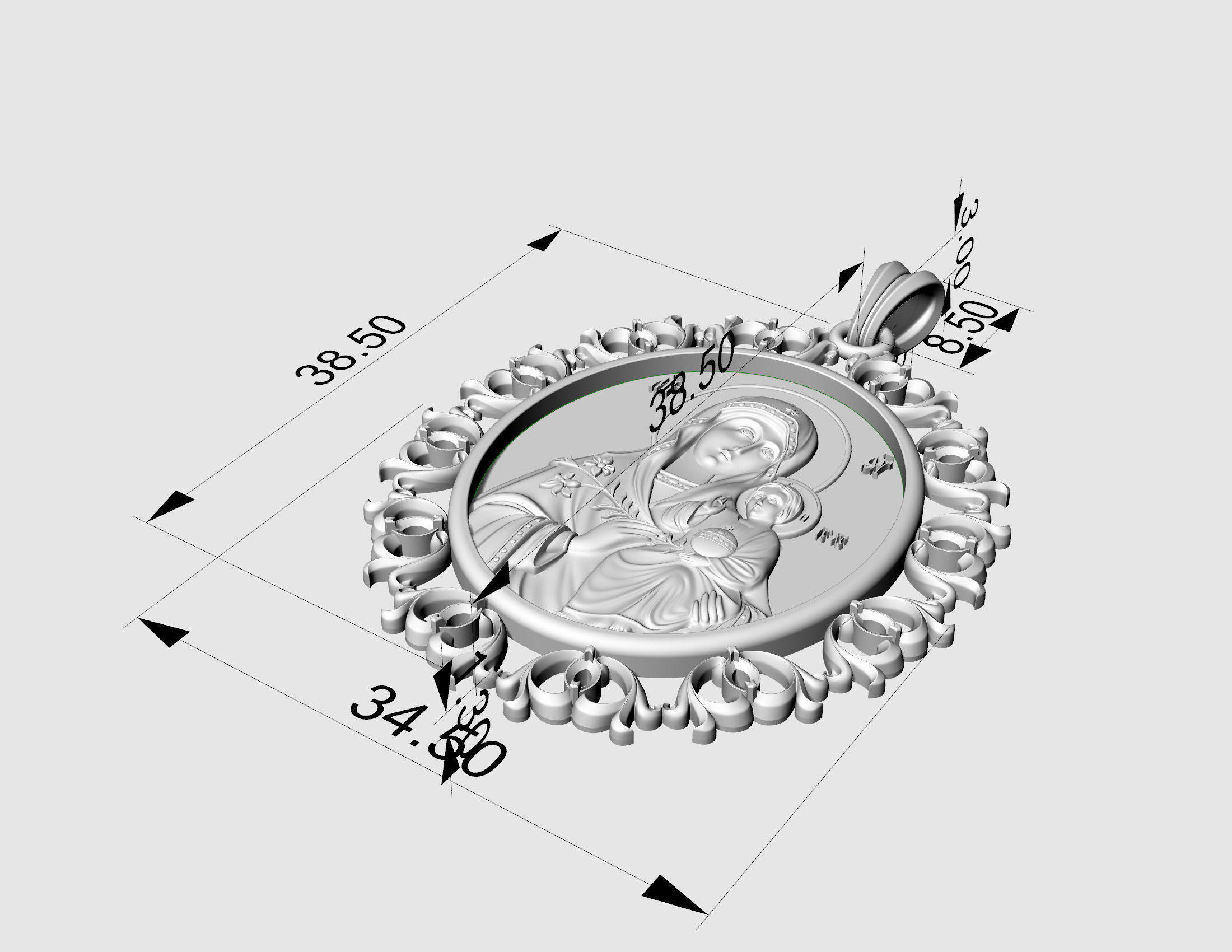 Jesus with Mary pendant v2 3D print model_13