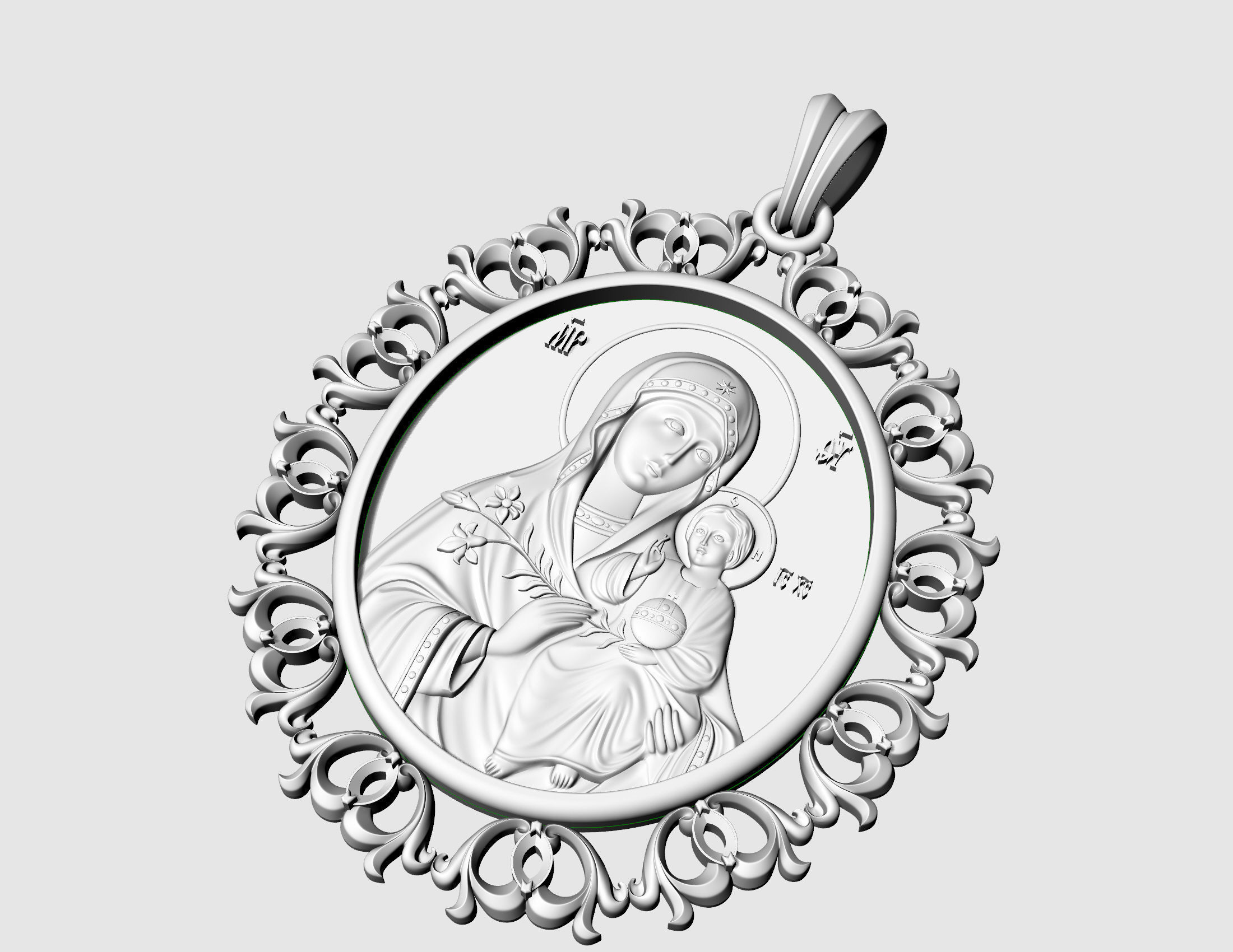 Jesus with Mary pendant v2 3D print model_7