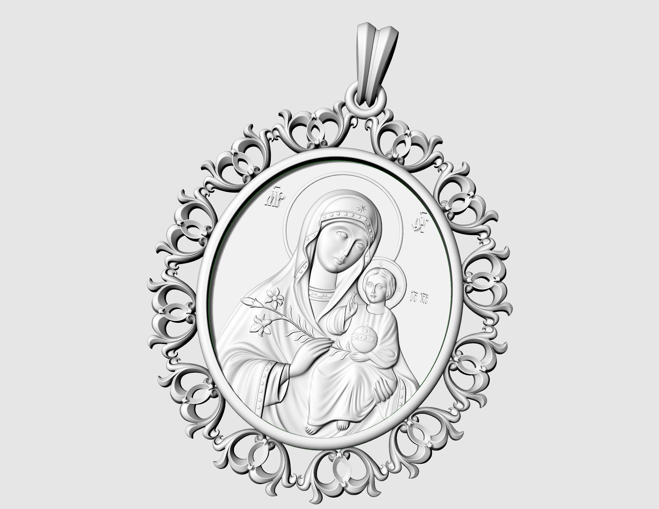 Jesus with Mary pendant v2 3D print model_6