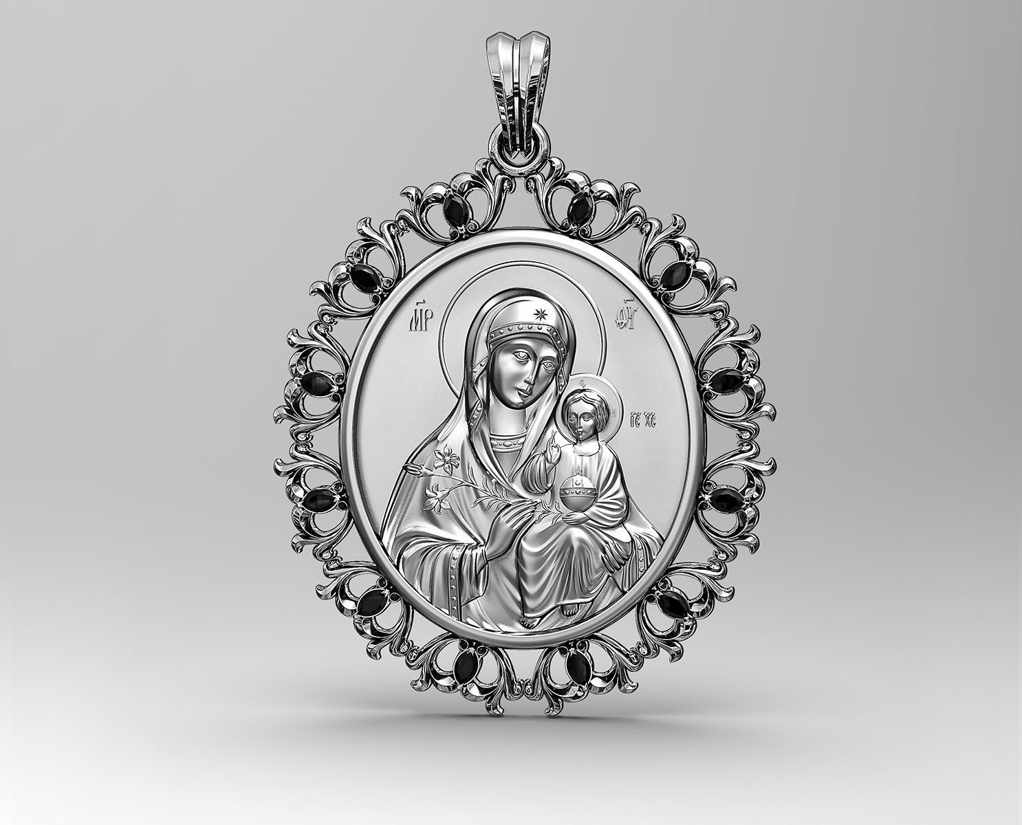 Jesus with Mary pendant v2 3D print model_1