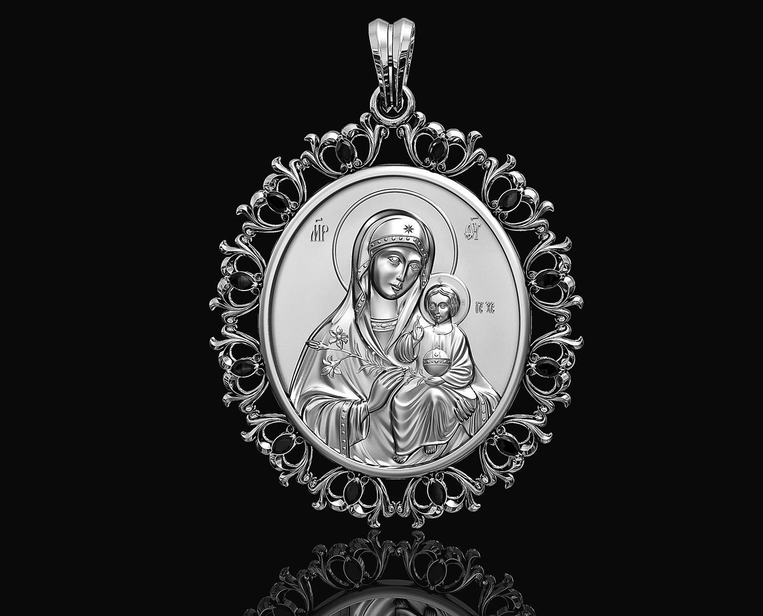 Jesus with Mary pendant v2 3D print model_3