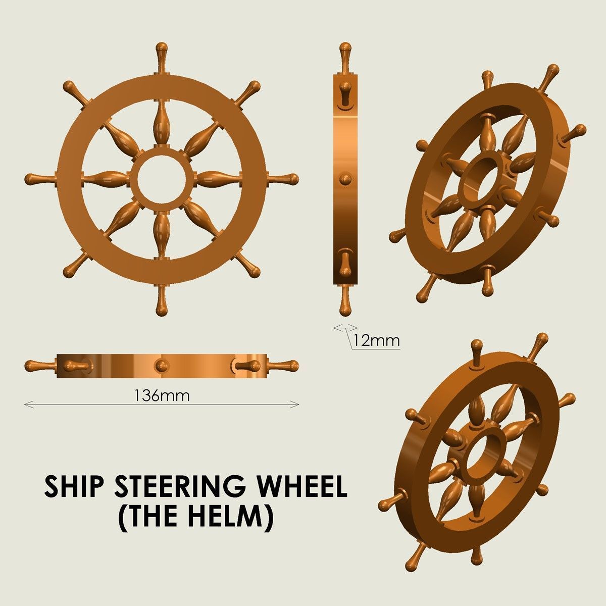 Ship Steering Wheel 3D print model_3