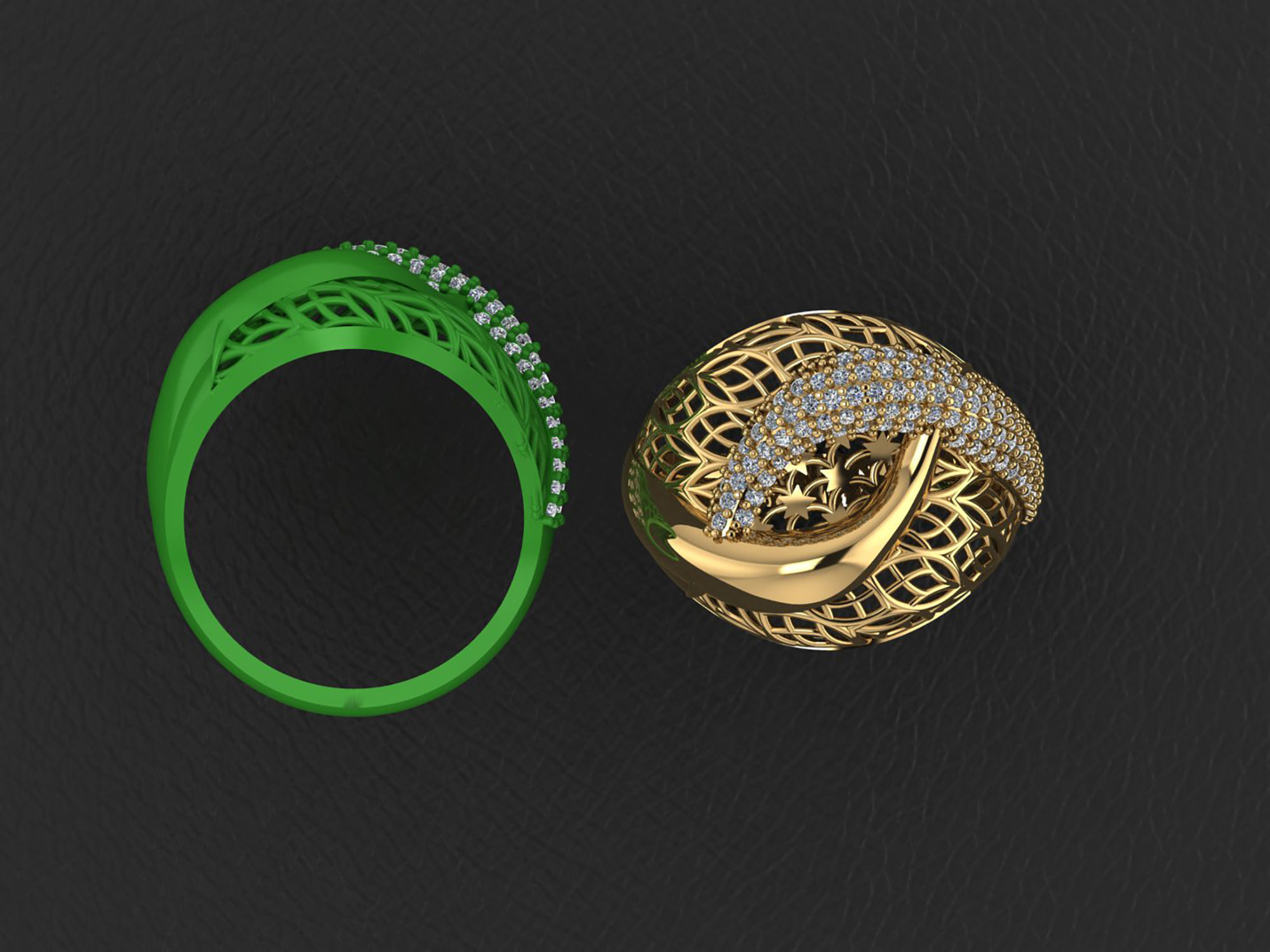 Wire Mesh Diamond Ring 3D print model_1