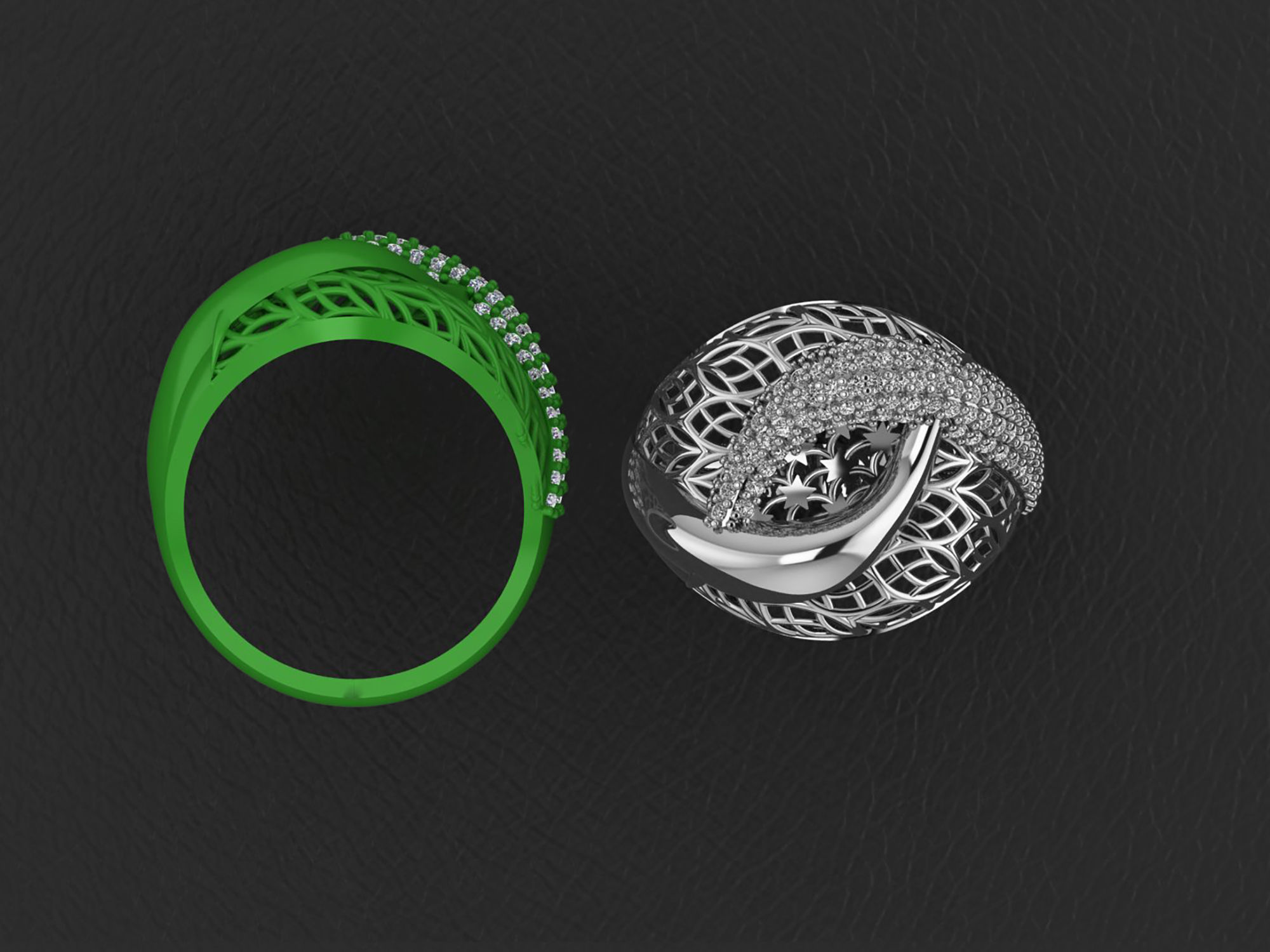 Wire Mesh Diamond Ring 3D print model_2