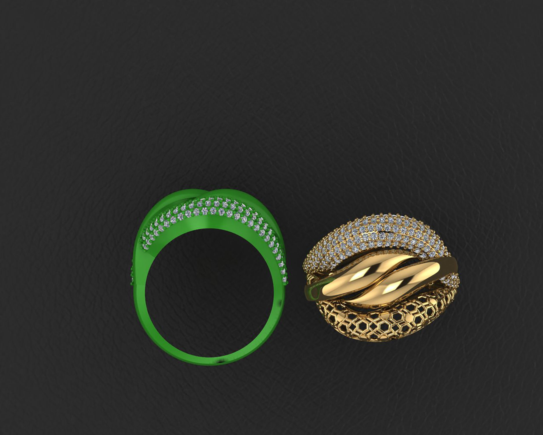 Wire Mesh Diamond Ring 3D print model_1