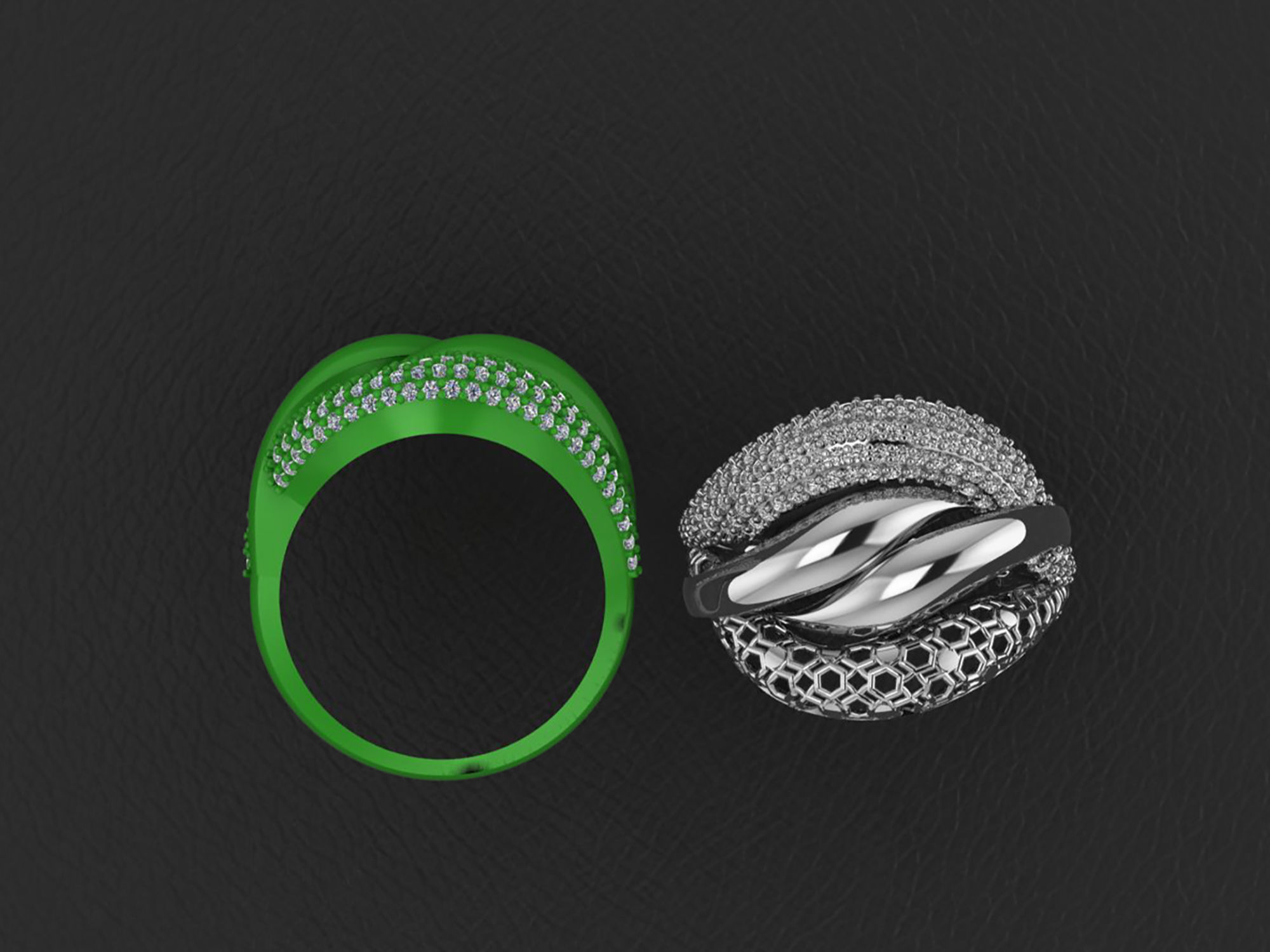 Wire Mesh Diamond Ring 3D print model_2