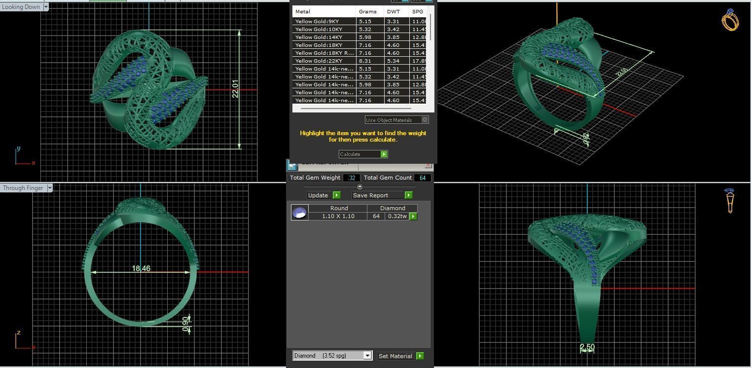 Wire Mesh Diamond Ring 3D print model_3