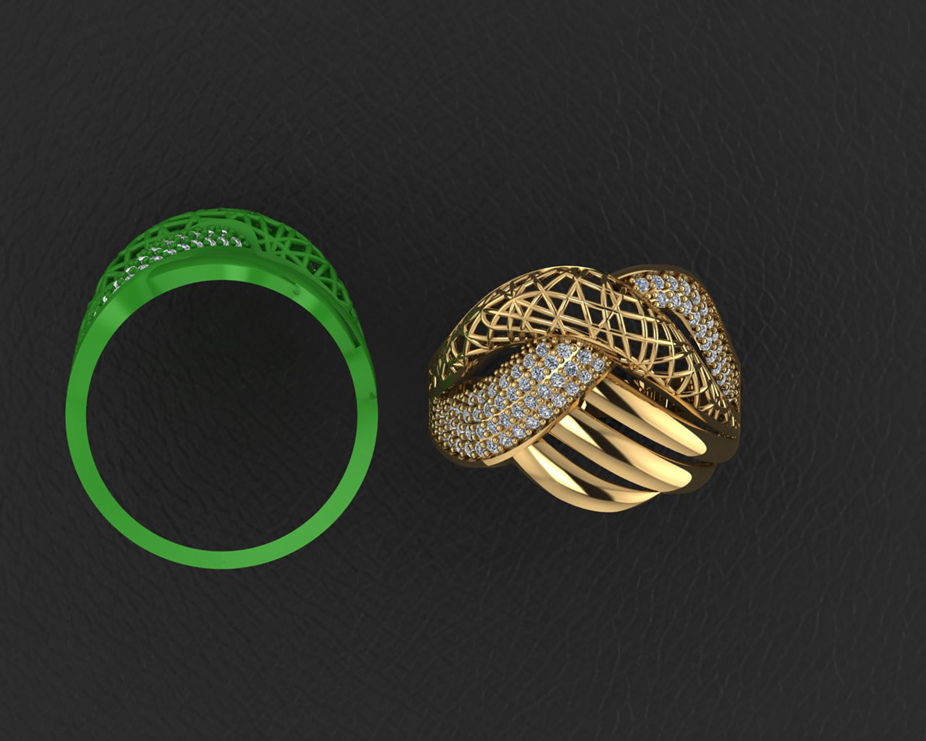 Wire Mesh Diamond Ring 3D print model_1