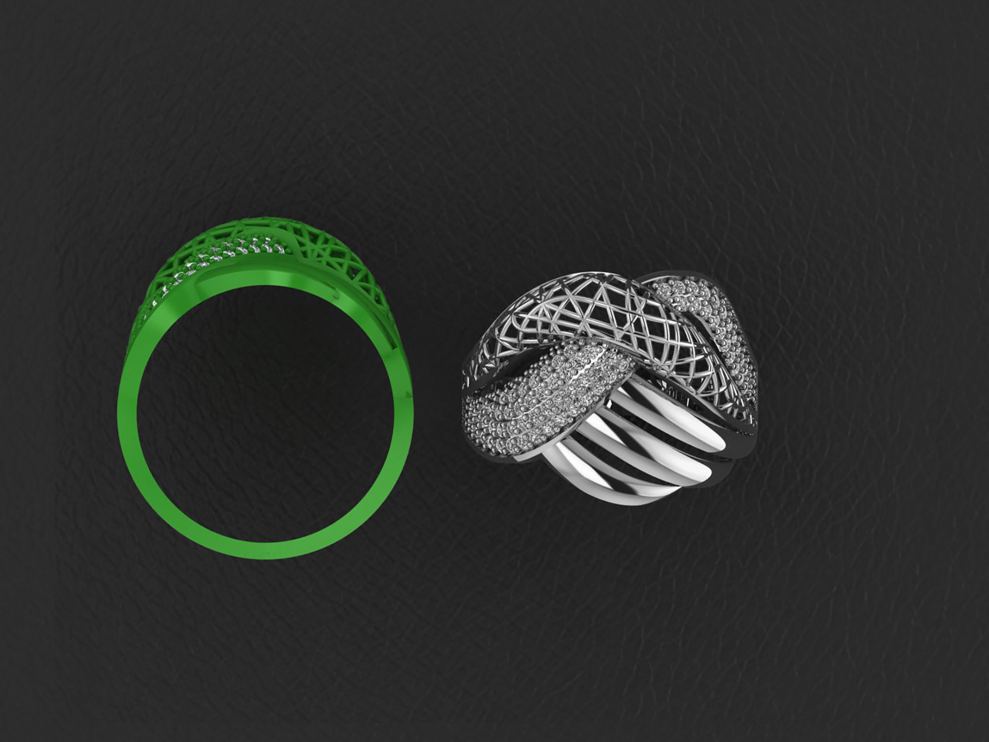 Wire Mesh Diamond Ring 3D print model_2
